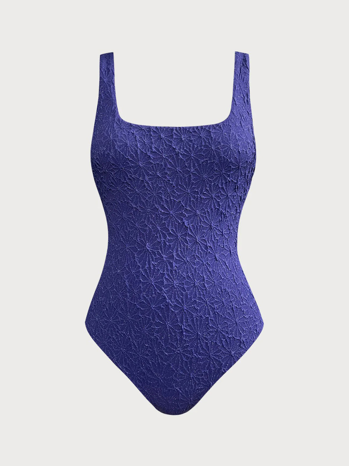 Navy Textured U-shape Backless One-Piece Swimsuit
