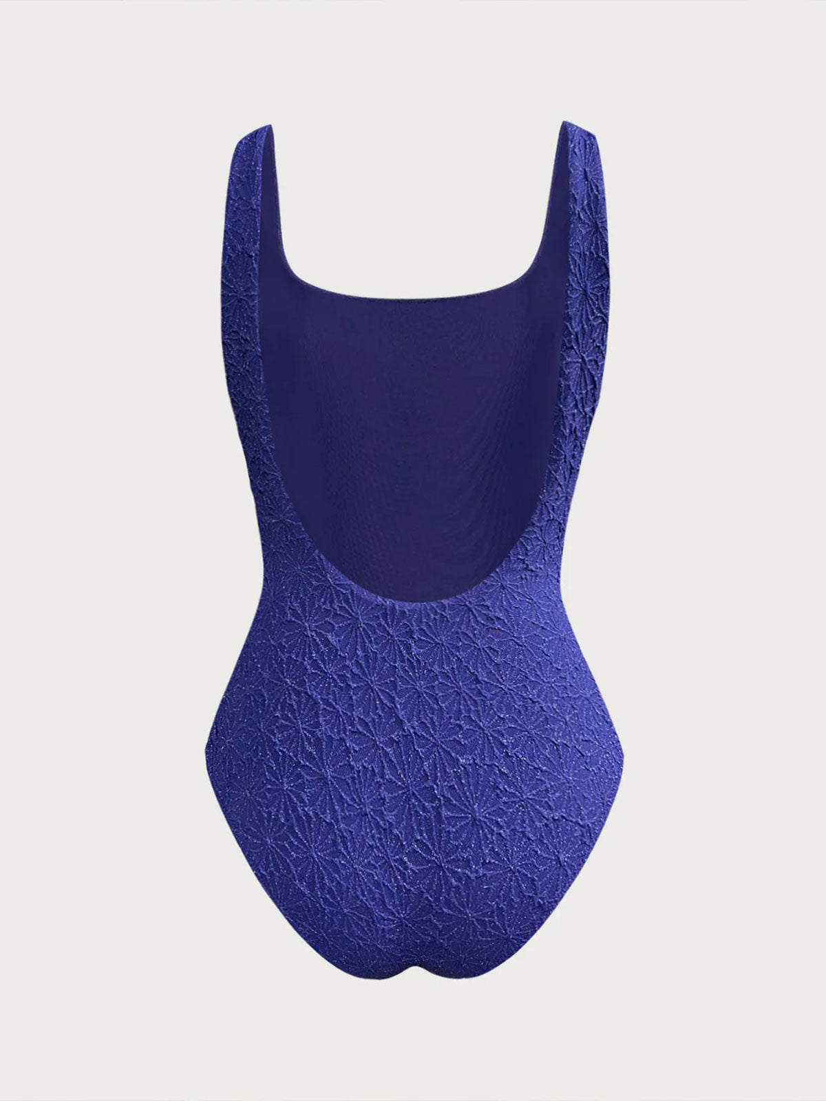 Navy Textured U-shape Backless One-Piece Swimsuit