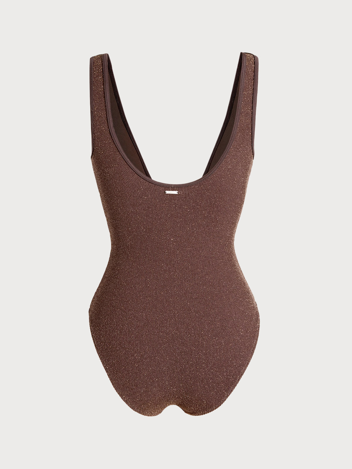 Dark Coffee Lurex V-Neck One-Piece Swimsuit