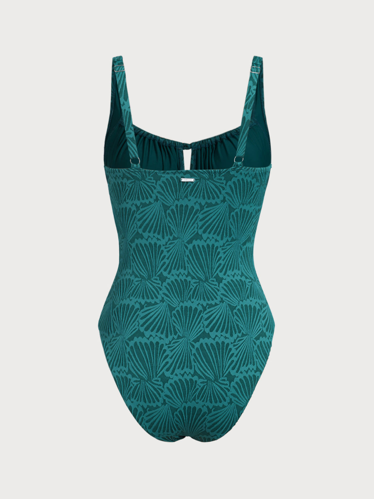 Dark Green Jacquard Drawstring One-Piece Swimsuit