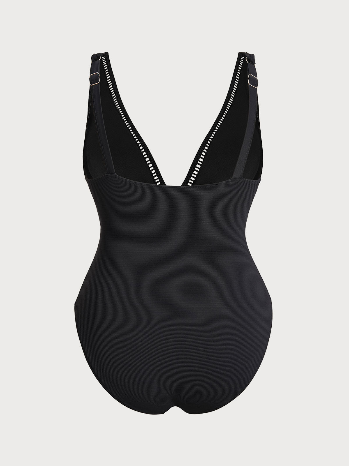 Black V Neck Ruched Plus Size One-Piece Swimsuit