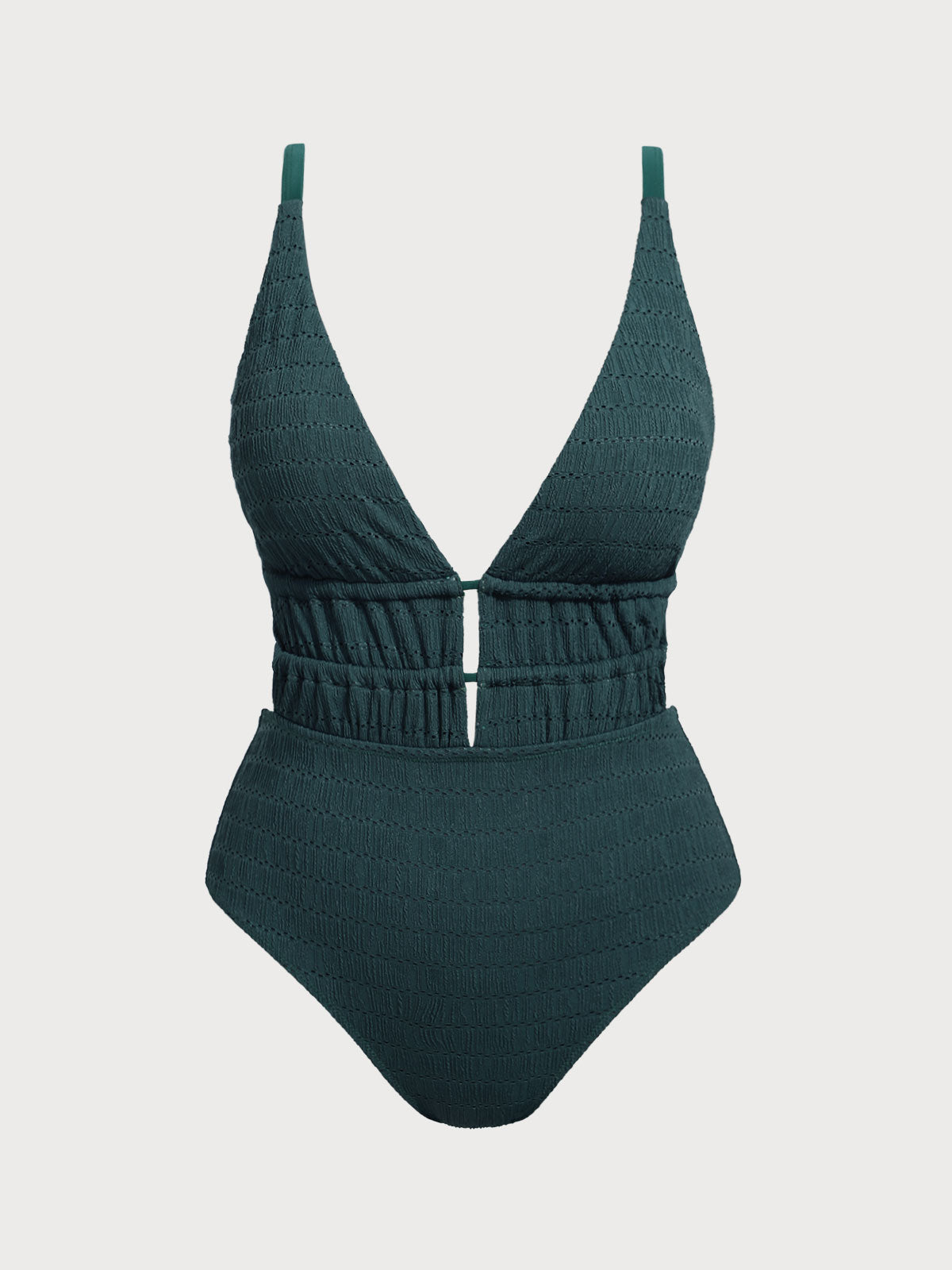 Dark Green Drawstring Plus Size One-Piece Swimsuit