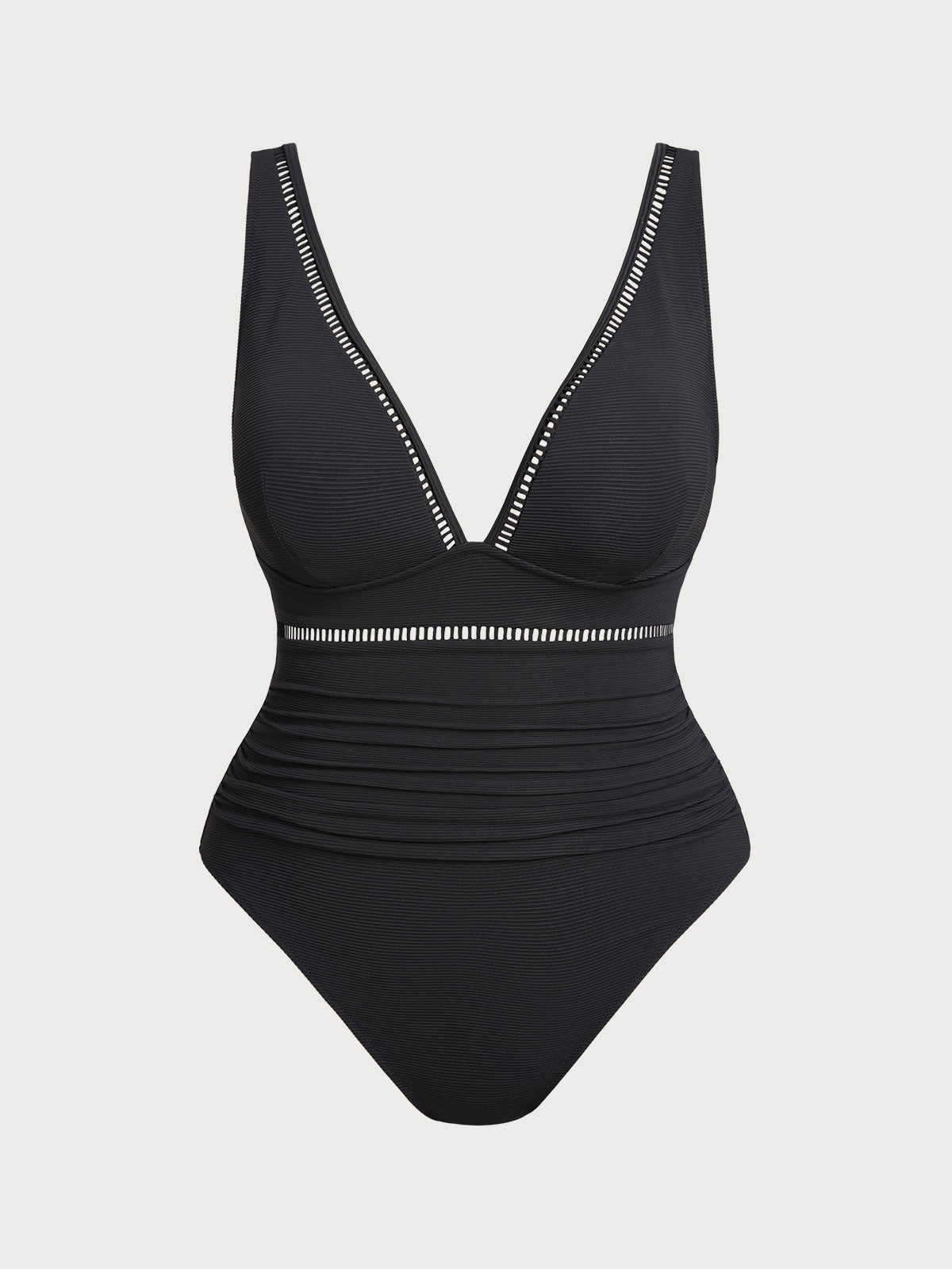 Black V Neck Ruched Plus Size One-Piece Swimsuit