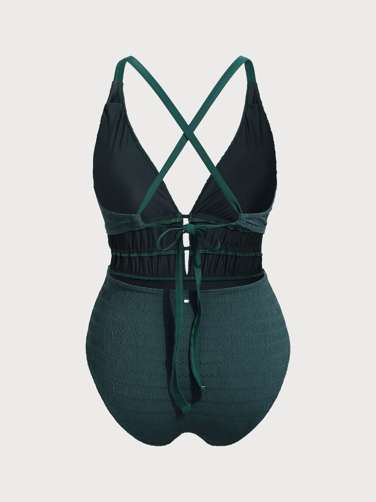 Dark Green Drawstring Plus Size One-Piece Swimsuit