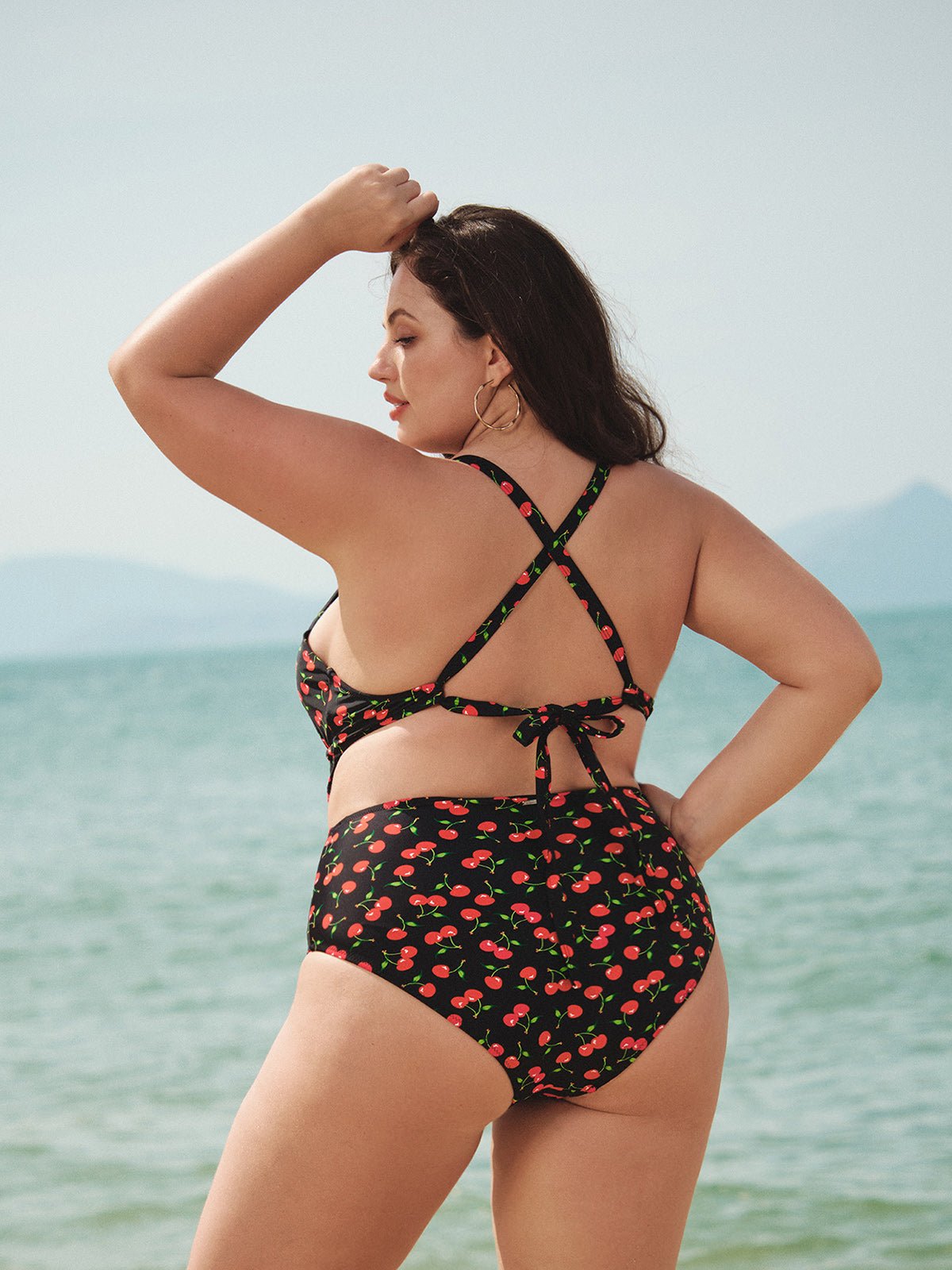 Cherry Drawstring Plus Size One-Piece Swimsuit