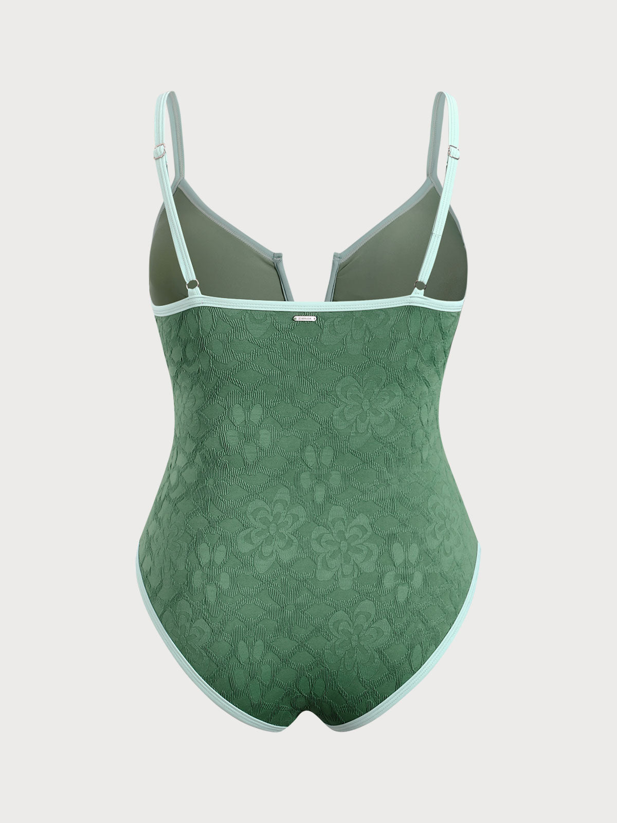 Dark Green Jacquard V Notch Plus Size One-Piece Swimsuit