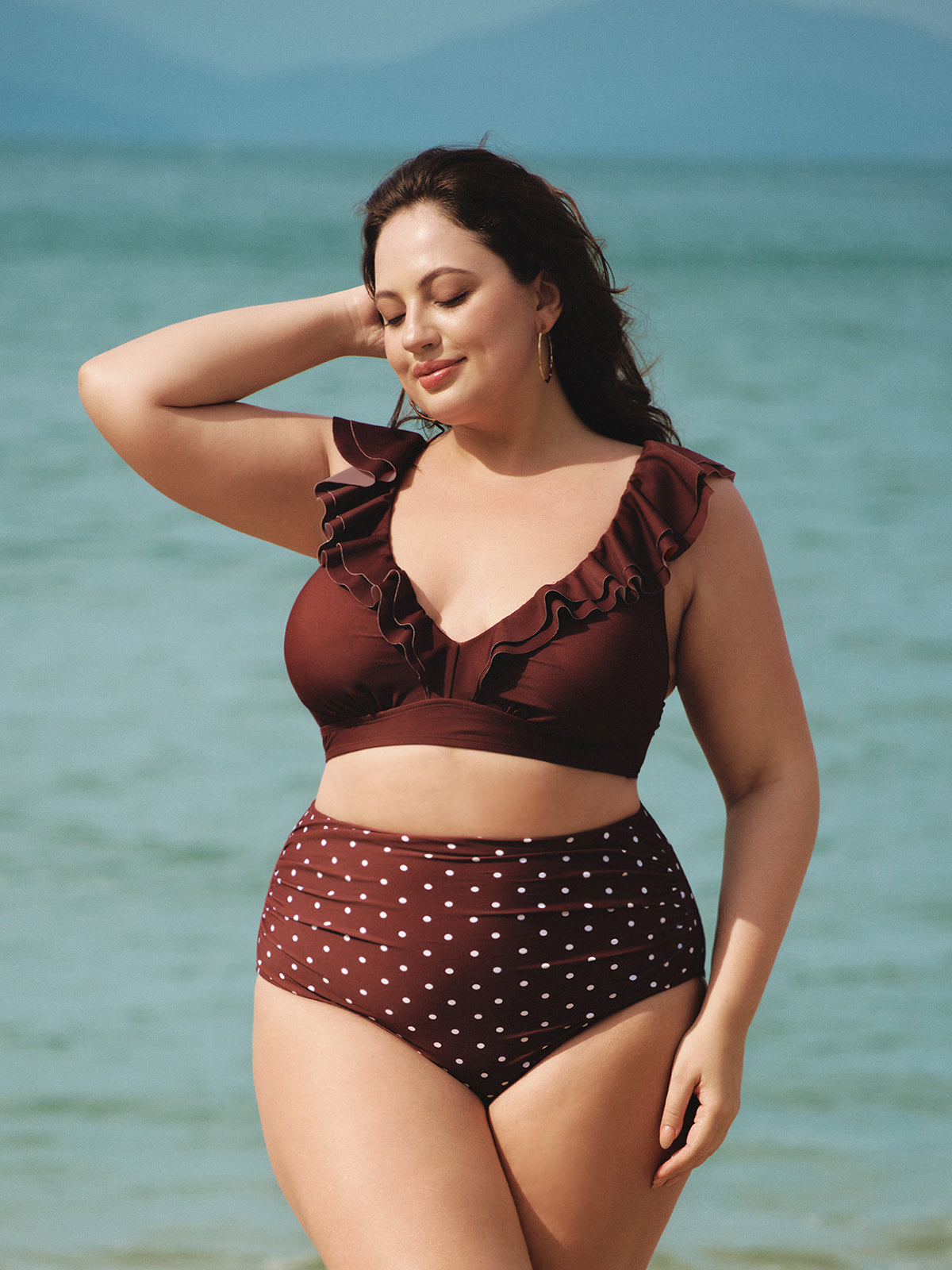Brown Polka Dot Plus Size Bikini Bottom