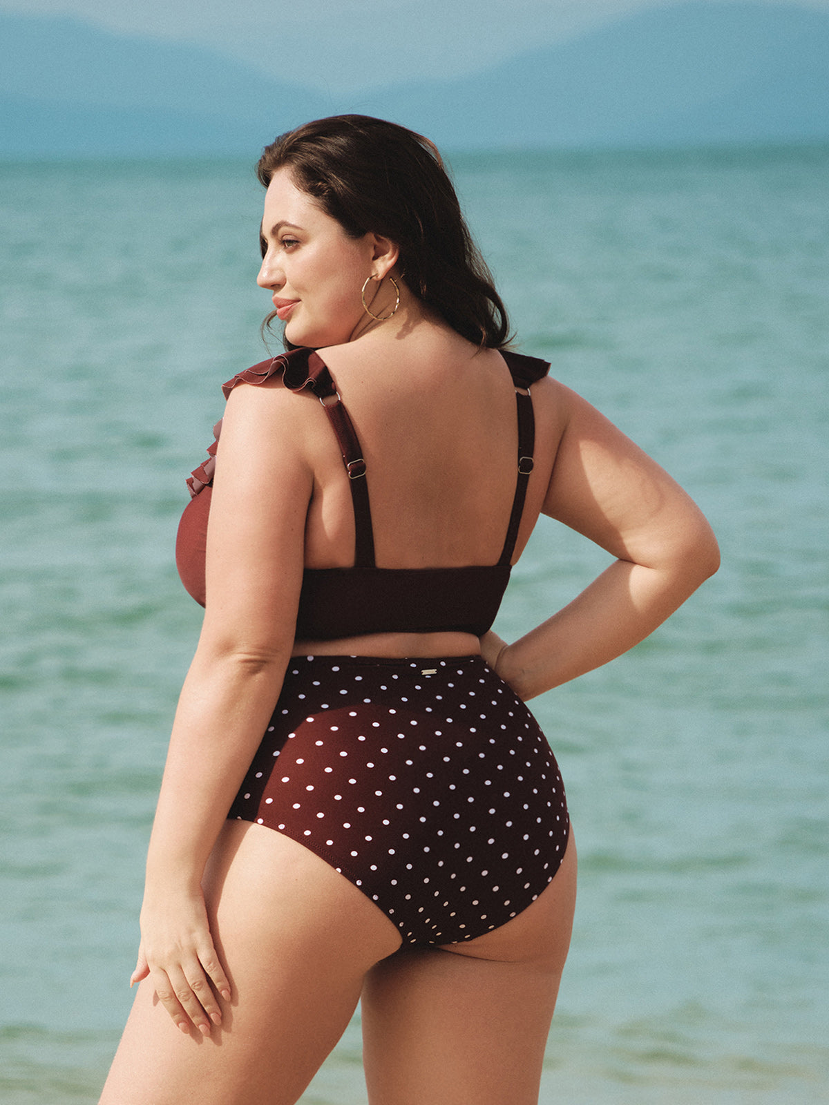 Brown Polka Dot Plus Size Bikini Bottom