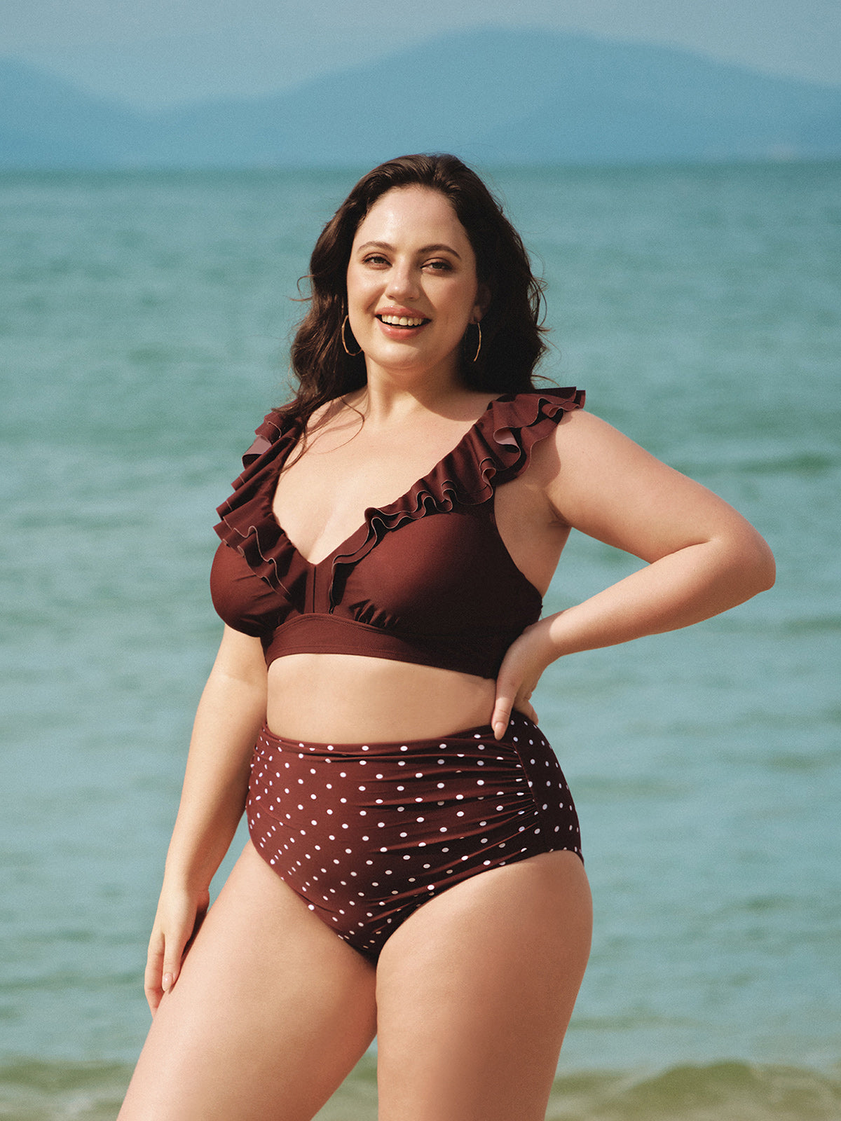 Brown Polka Dot Plus Size Bikini Bottom
