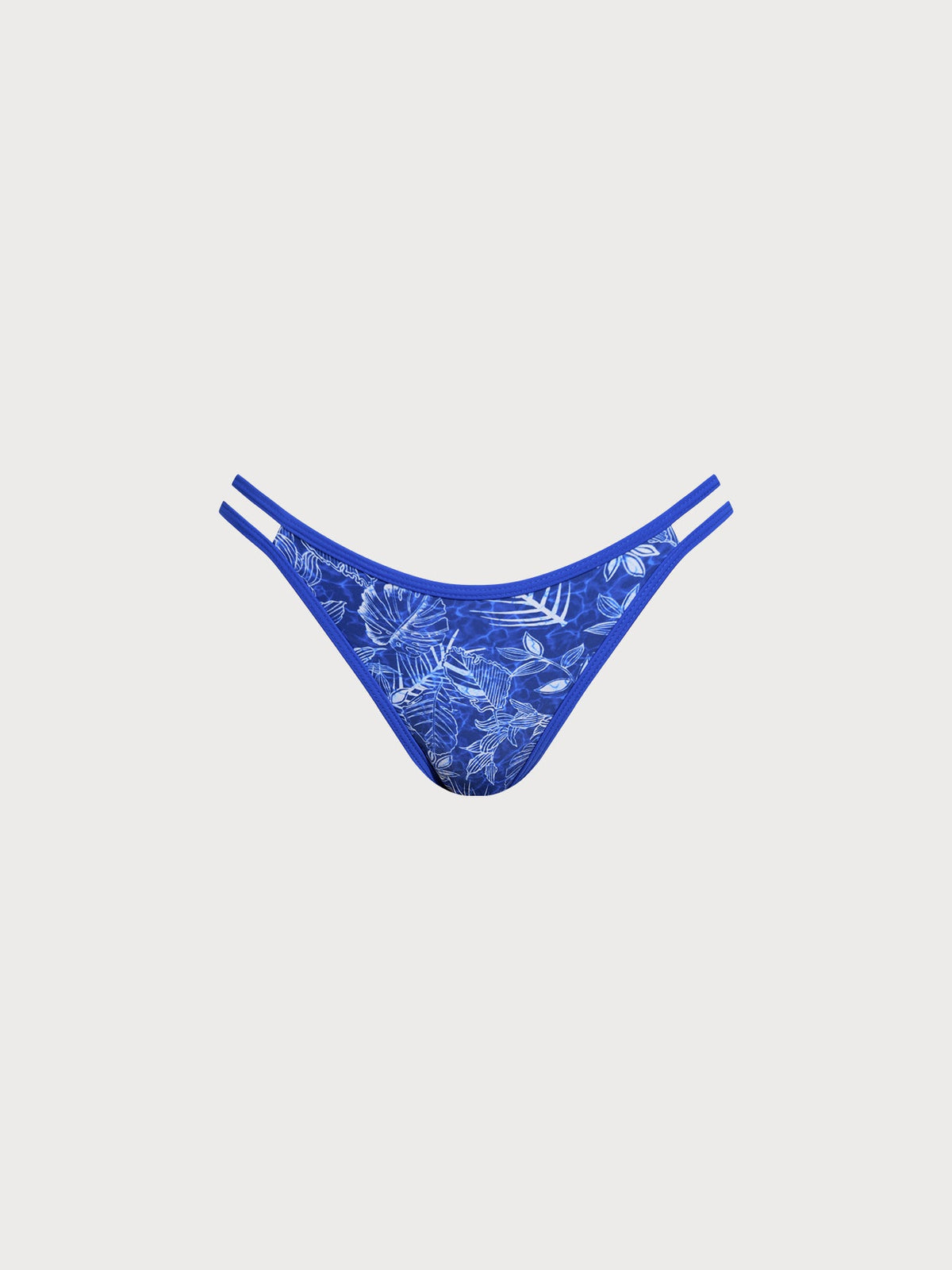 Blue Leaf Print Cutout Bikini Bottom