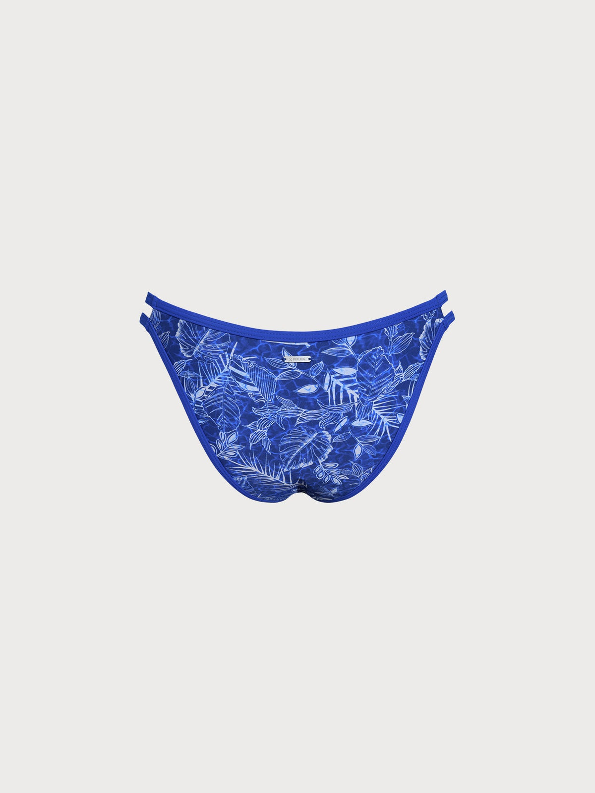 Blue Leaf Print Cutout Bikini Bottom