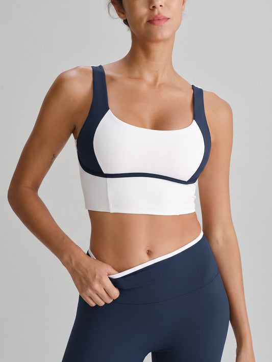 Navy Contrast Square Neck Sports Bra - Light Support