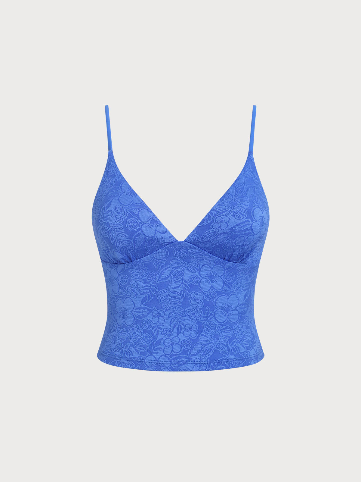 Blue Floral Textured Tankini Top