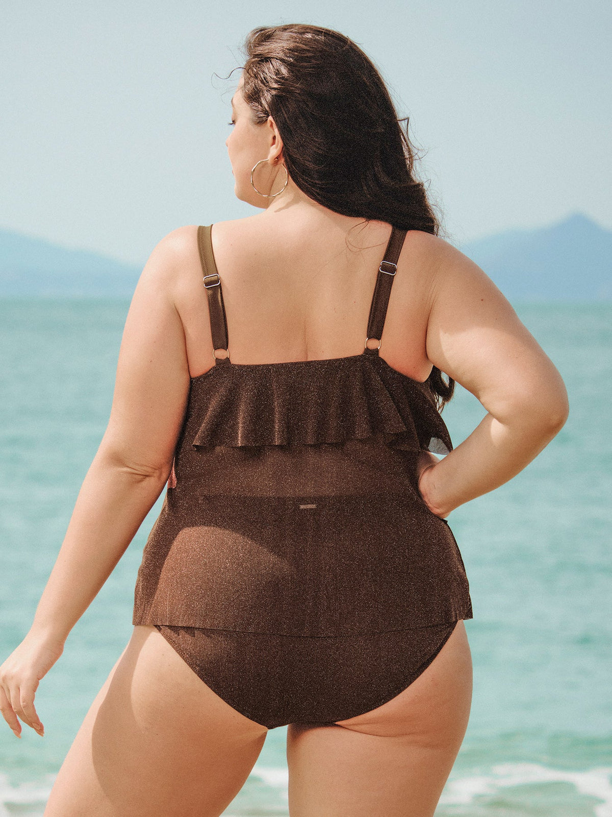 Multi-Layer Ruffled Plus Size Tankini Top