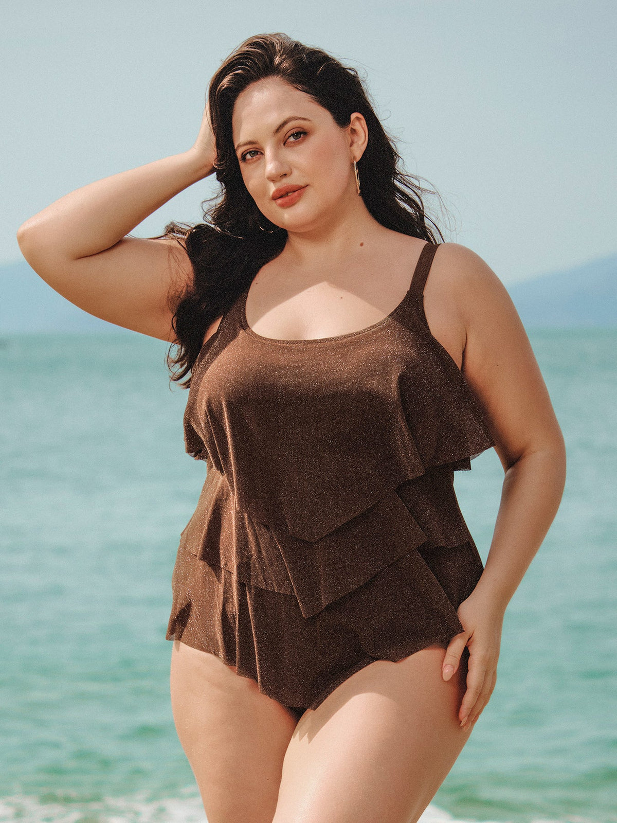 Multi-Layer Ruffled Plus Size Tankini Top