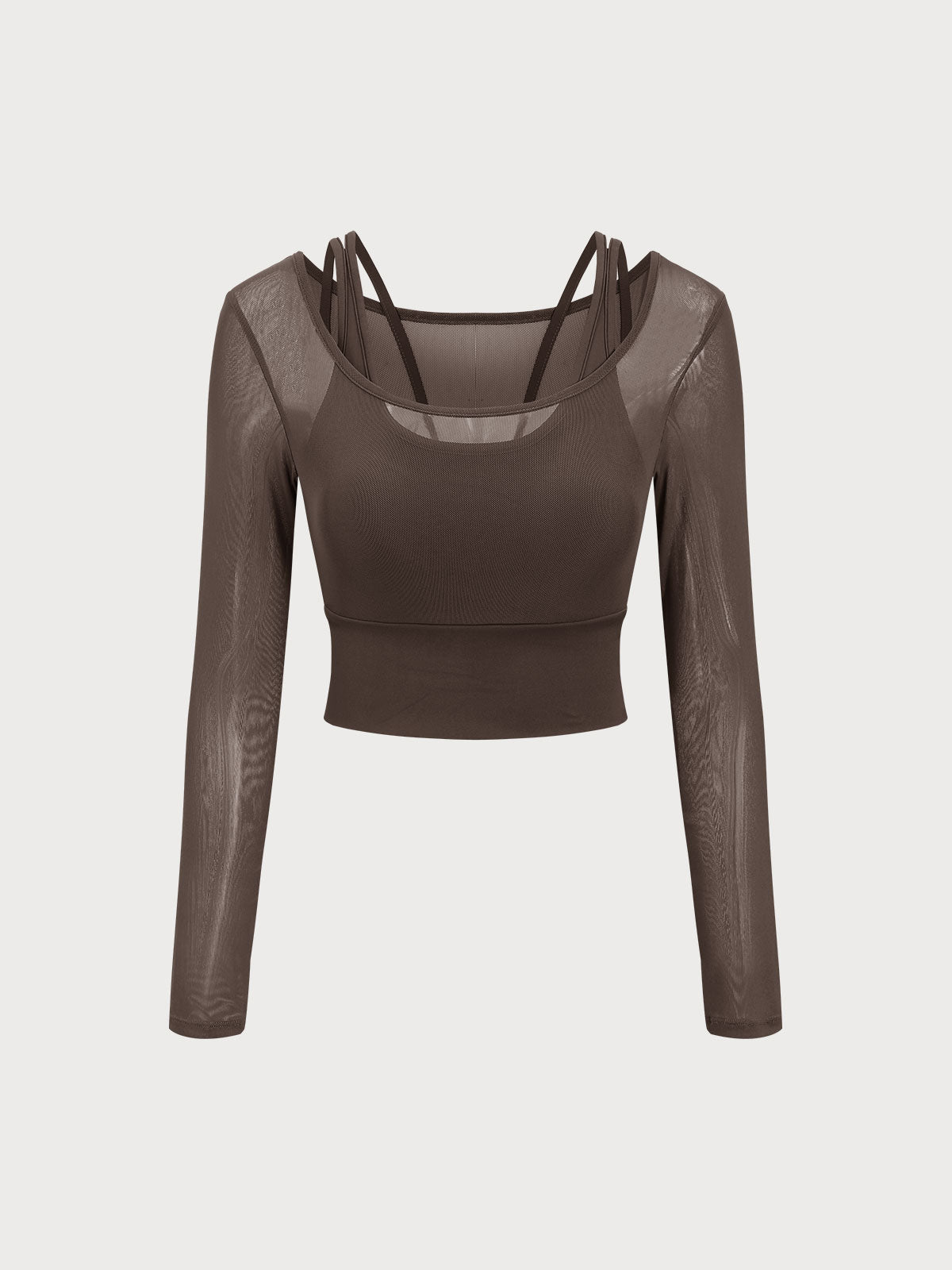 Coffee U Neck Long Sleeve Top - Light Support
