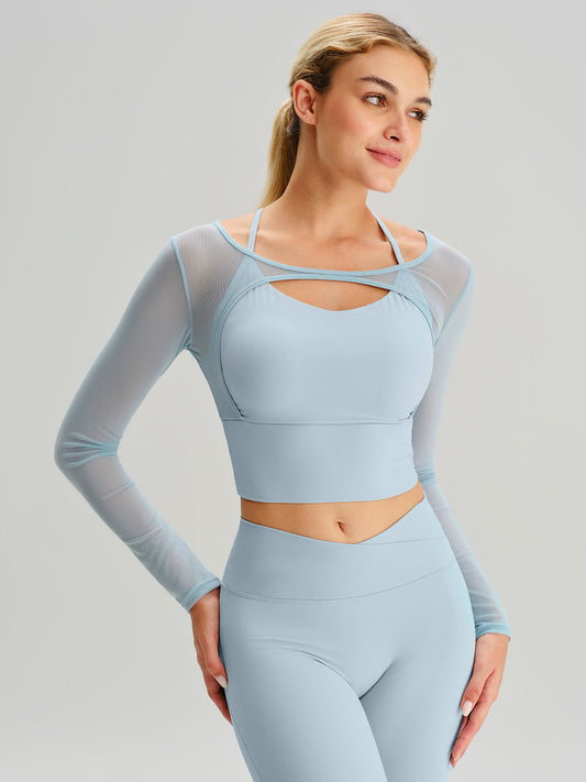 Light Blue Cut Out Long Sleeve Top--Light Support