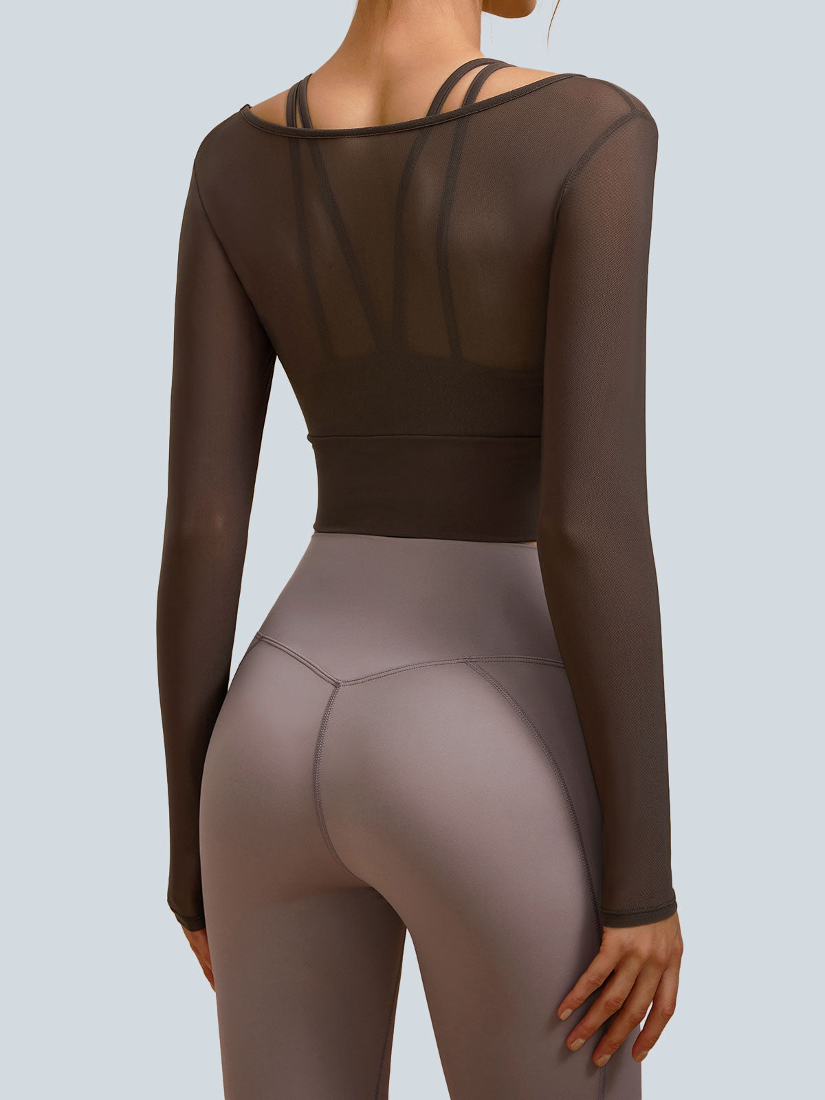 Coffee U Neck Long Sleeve Top - Light Support