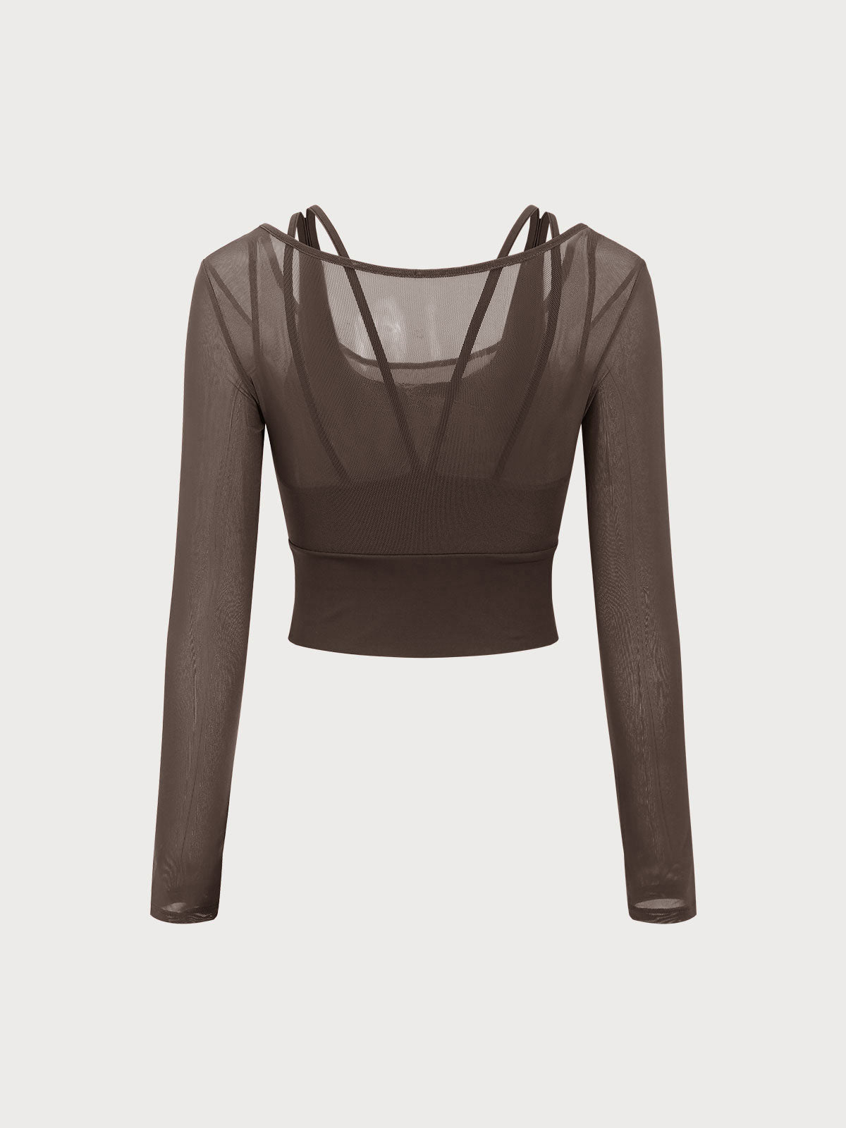 Coffee U Neck Long Sleeve Top - Light Support