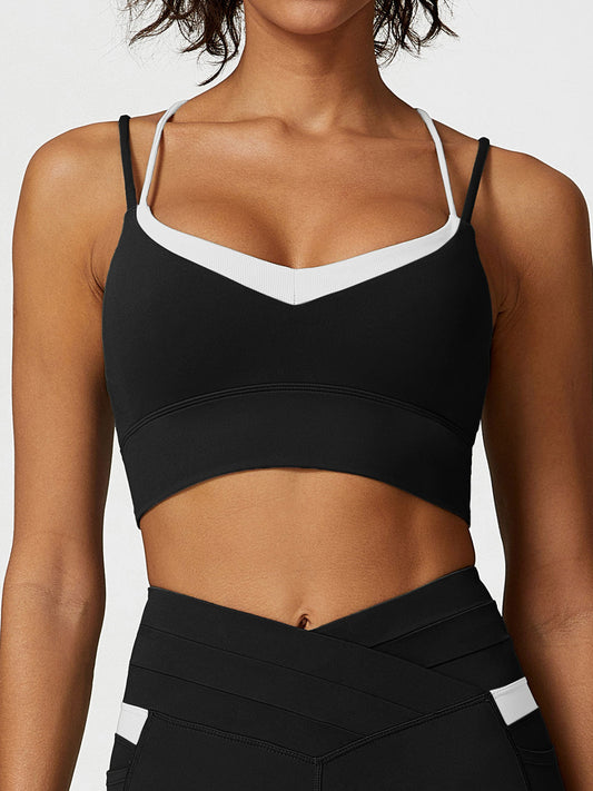 Black Contrast X Cross Sports Bra - Light Support