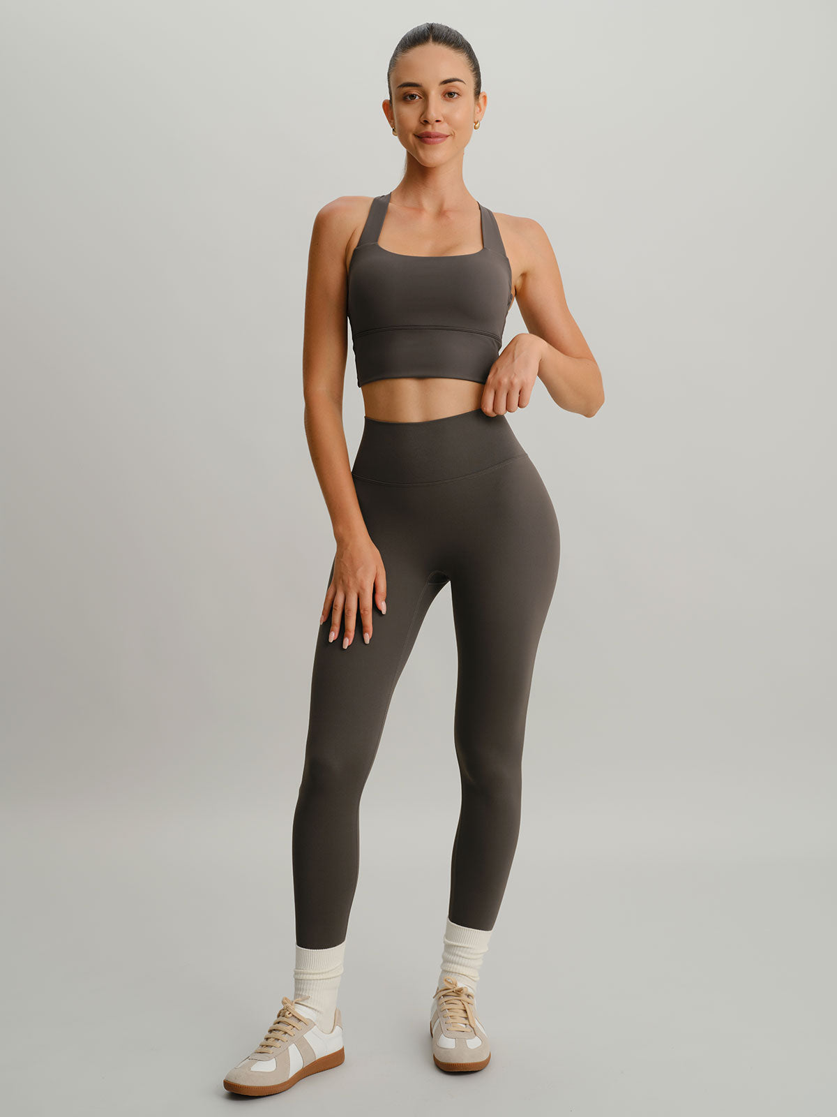 Dark Coffee Twist X-Cross Sports Bra - Light Support