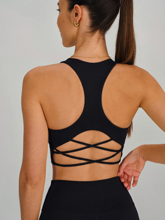 Black Cross Back Sports Bra - Light Support