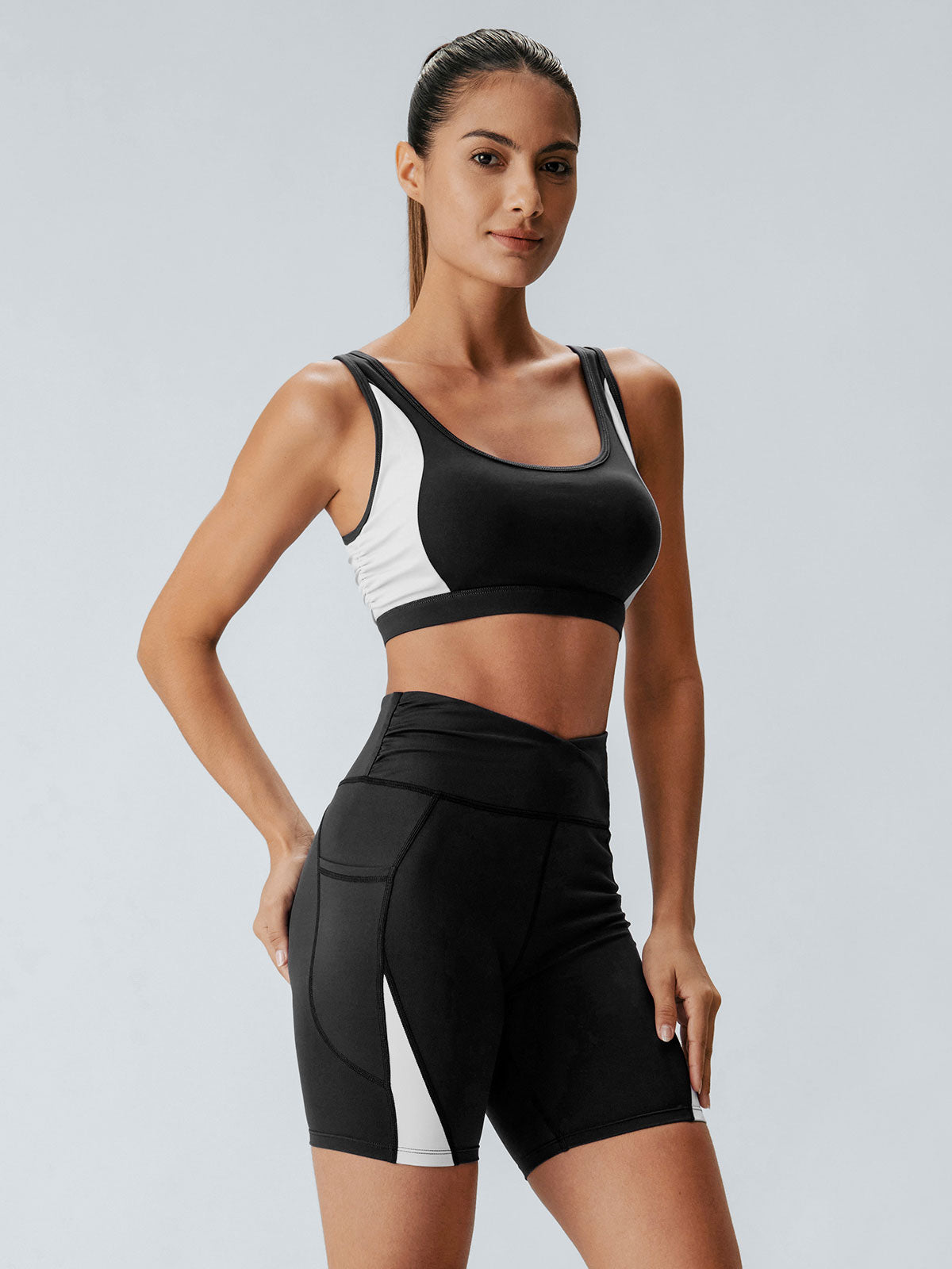 Black Side Contrast Sports Bra