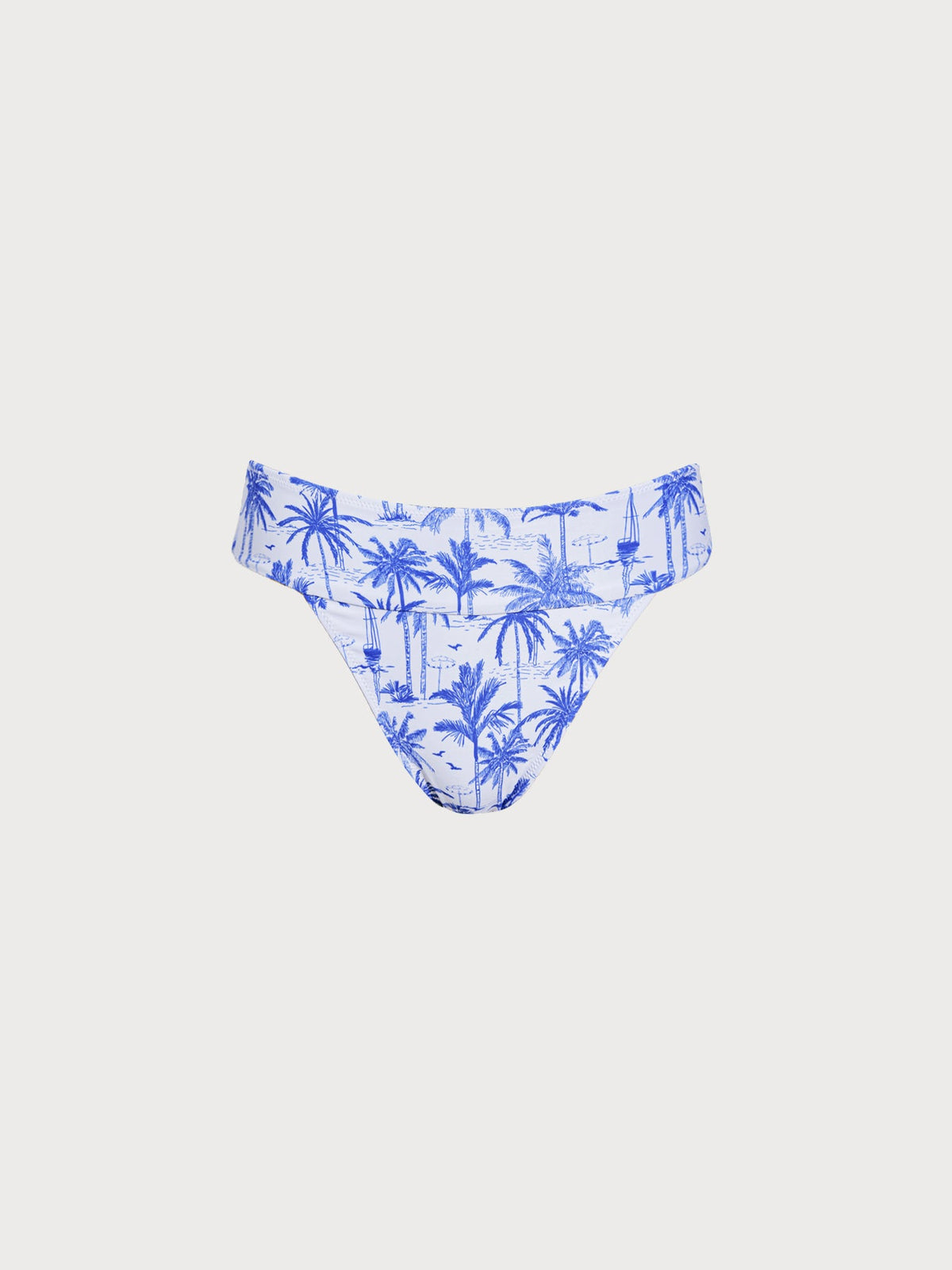 Blue Print Textured Natural Waisted Bikini Bottom