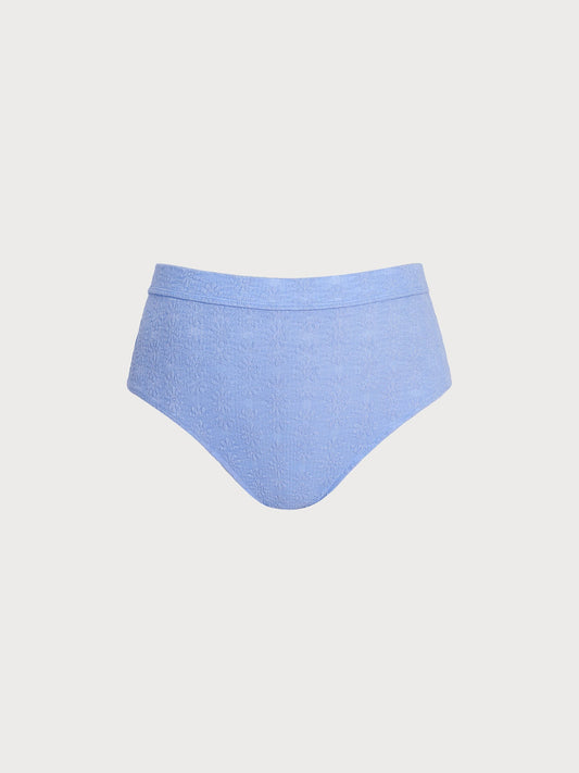 Blue Textured Natural Waisted Plus Size Bikini Bottom