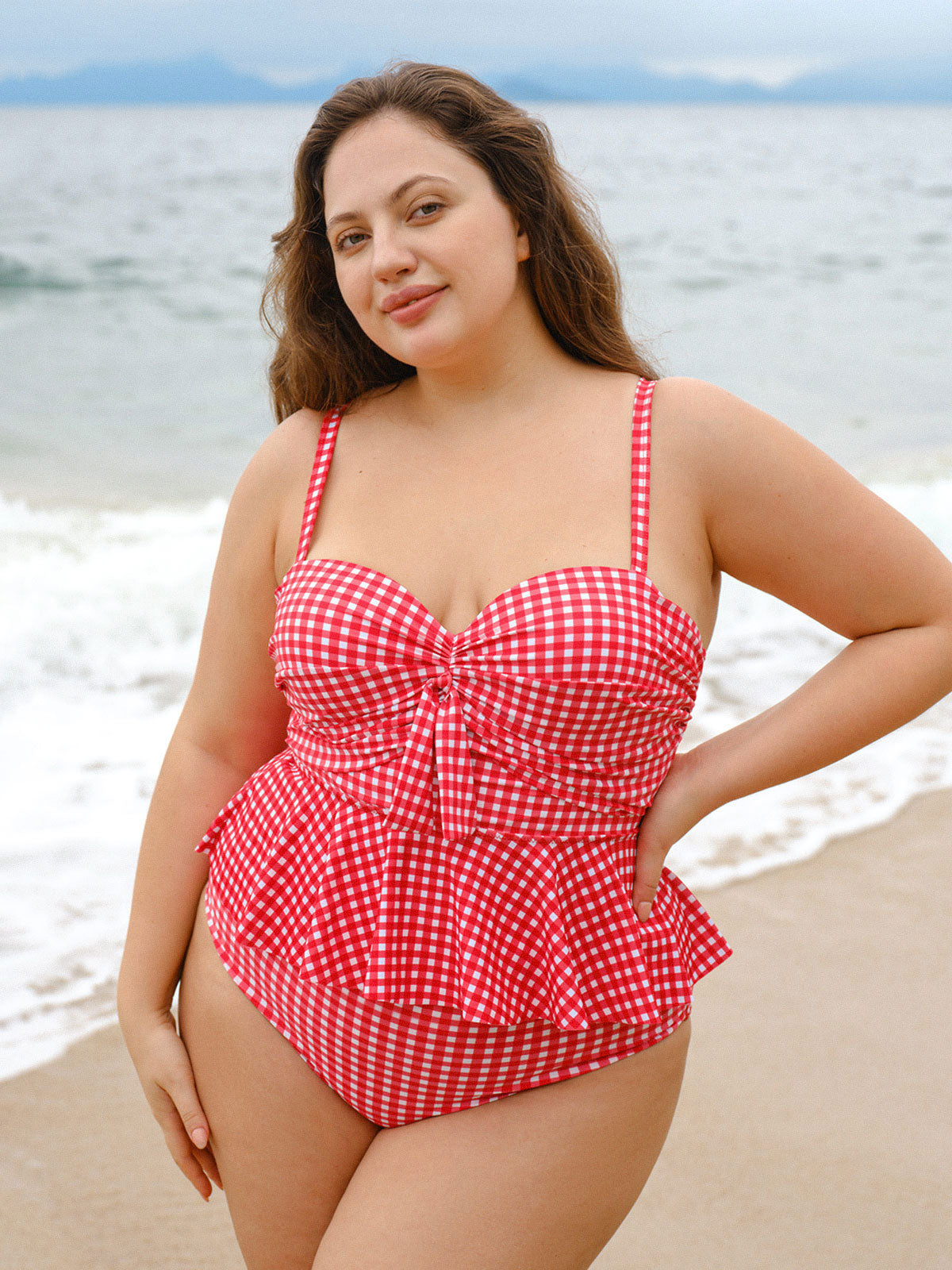 Red Gingham Plus Size Tankini Bottom