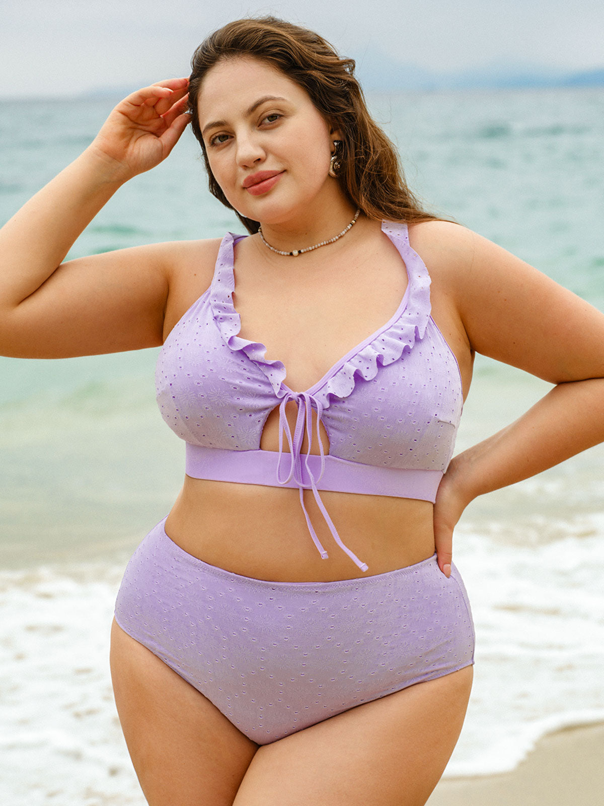 Purple Floral Textured Plus Size Bikini Bottom
