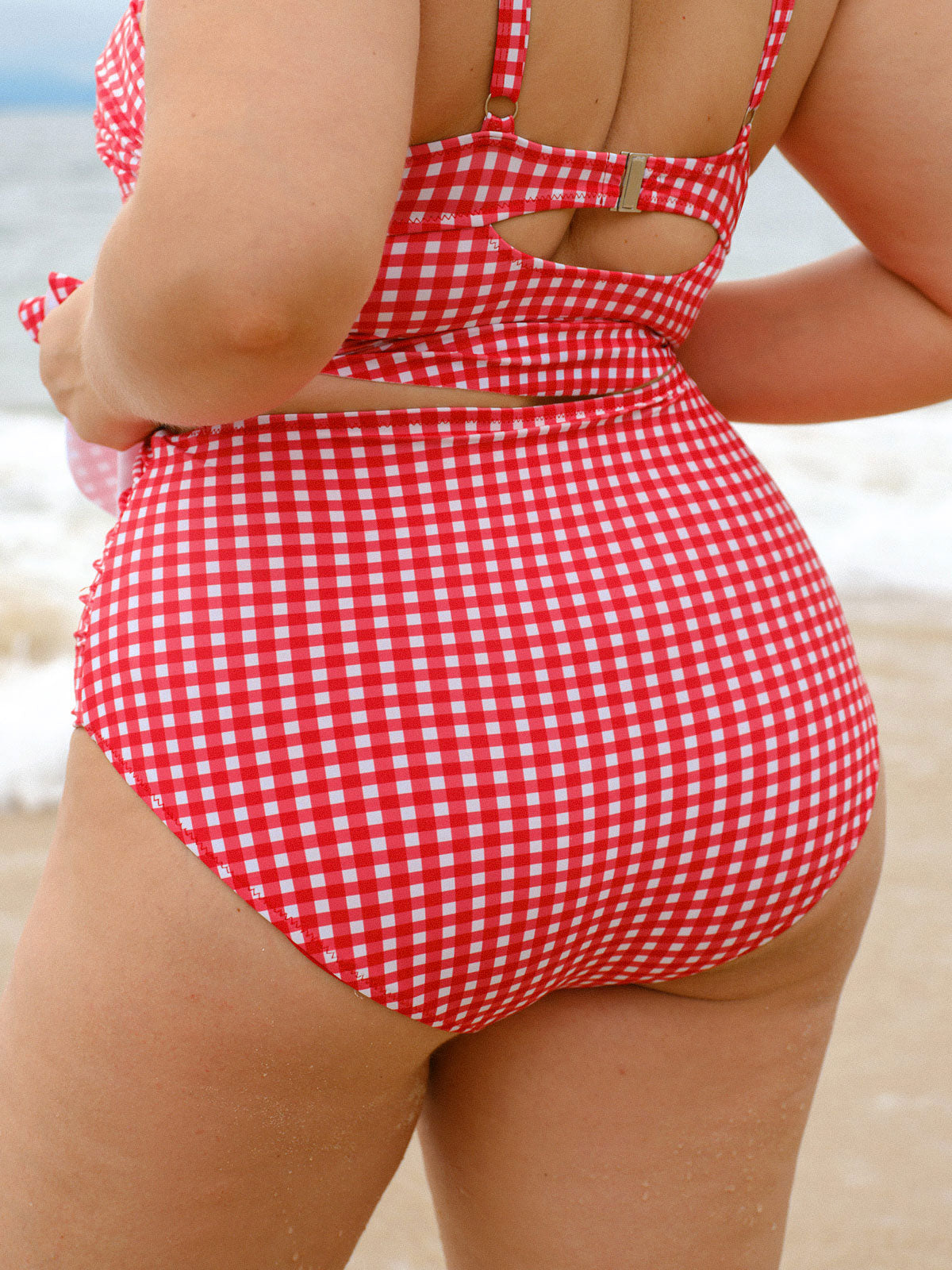 Red Gingham Plus Size Tankini Bottom