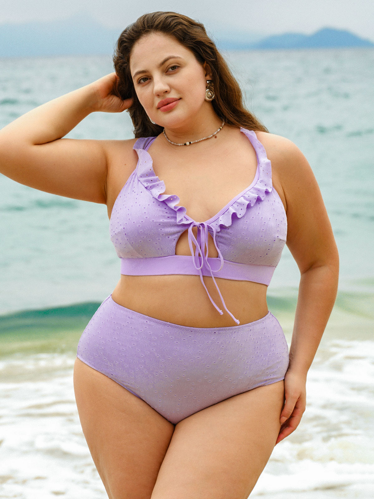 Purple Floral Textured Plus Size Bikini Bottom