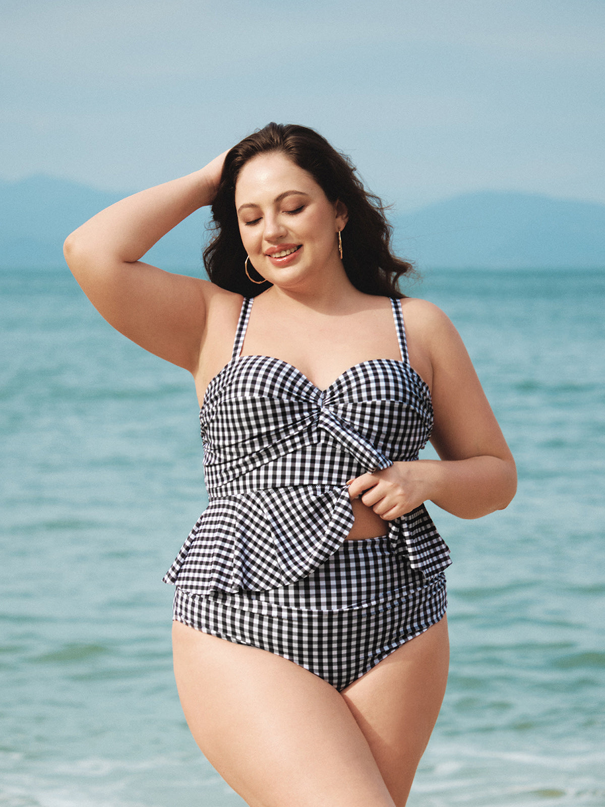 Black Gingham Plus Size Tankini Bottom