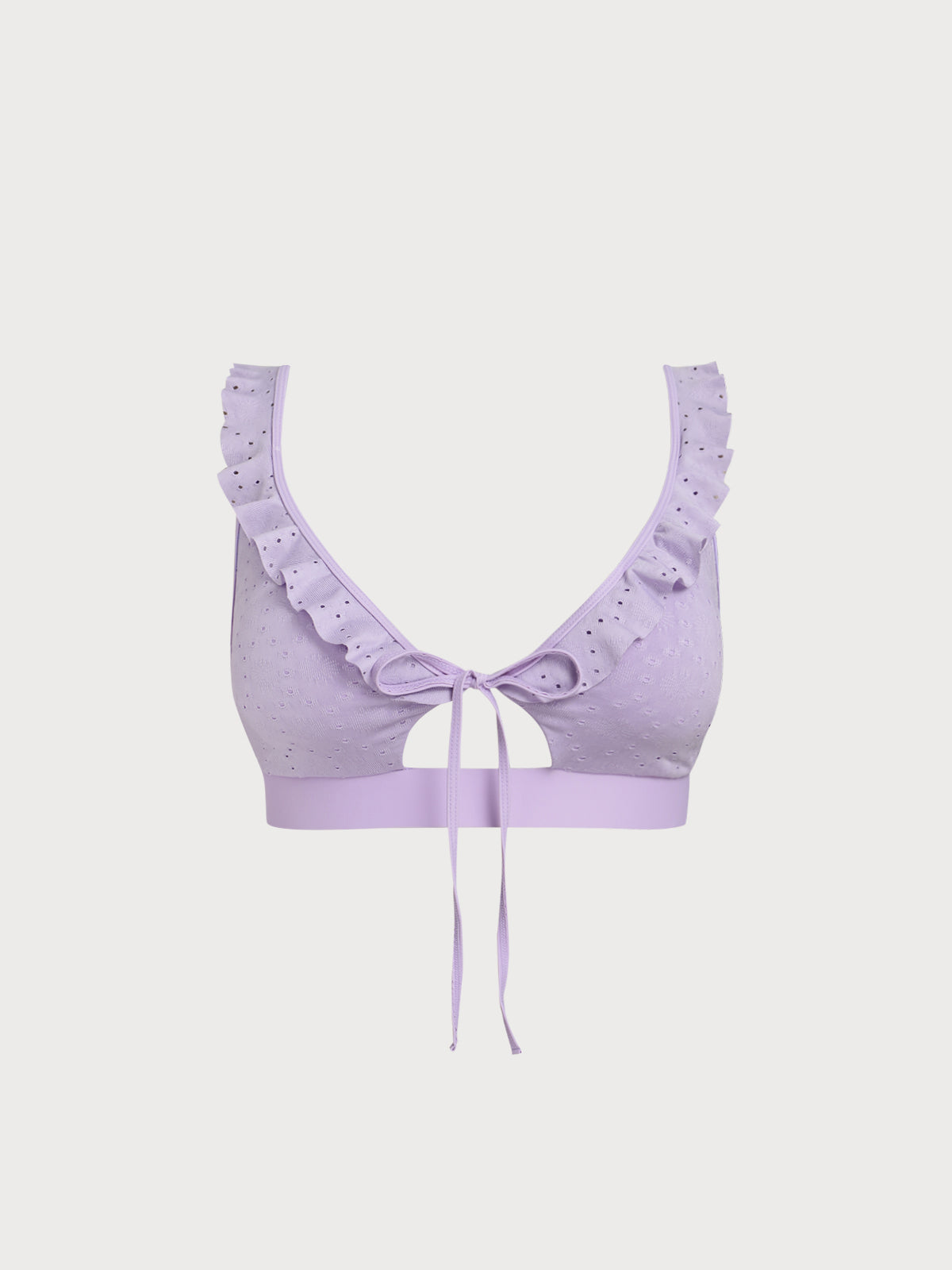 Purple Ruffled Drawstring Plus Size Bikini Top