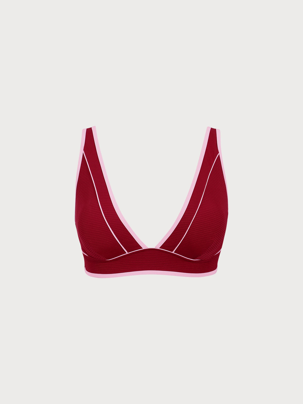 Red Contrast V-Neck Plus Size Bikini Top