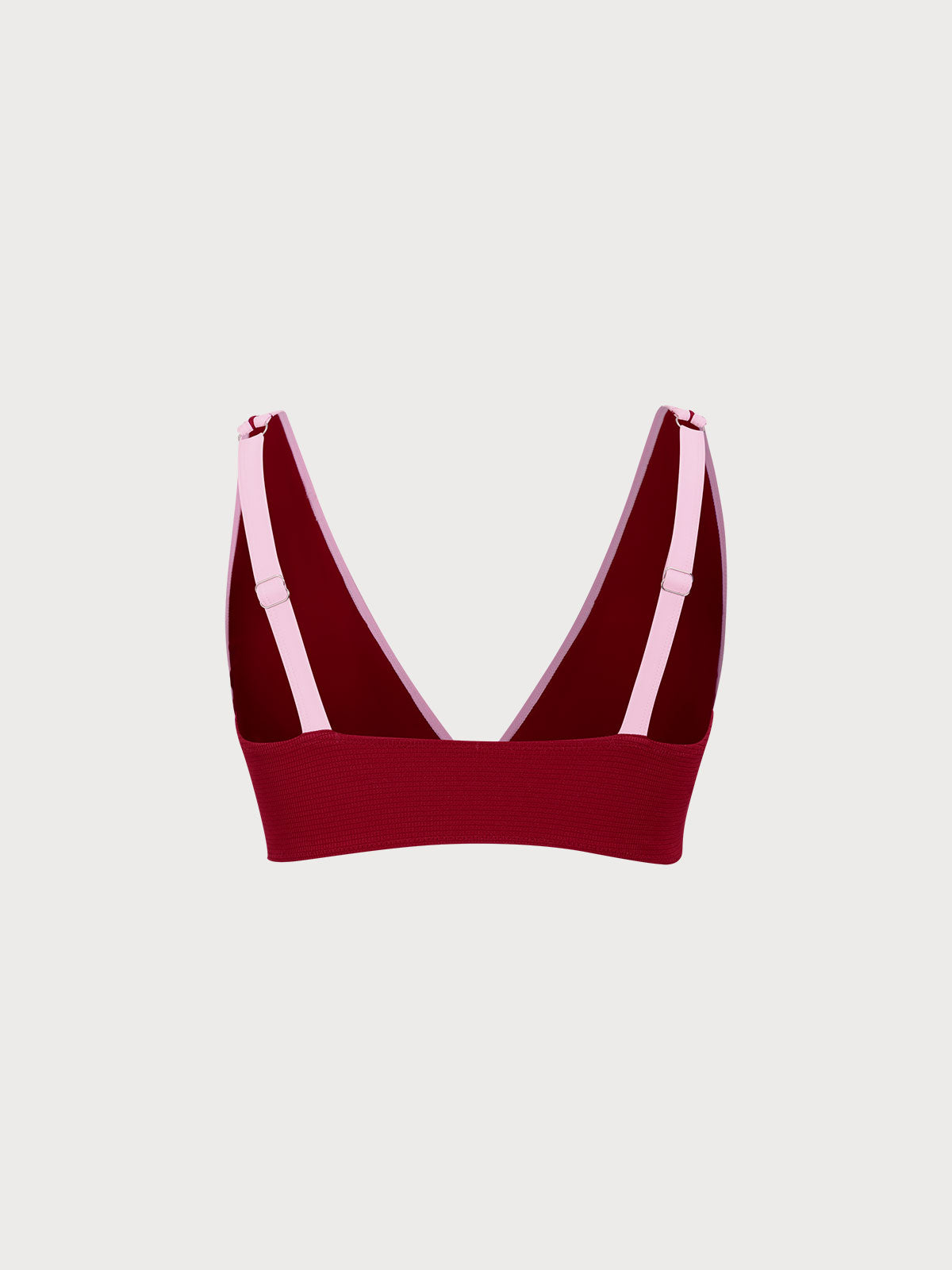 Red Contrast V-Neck Plus Size Bikini Top