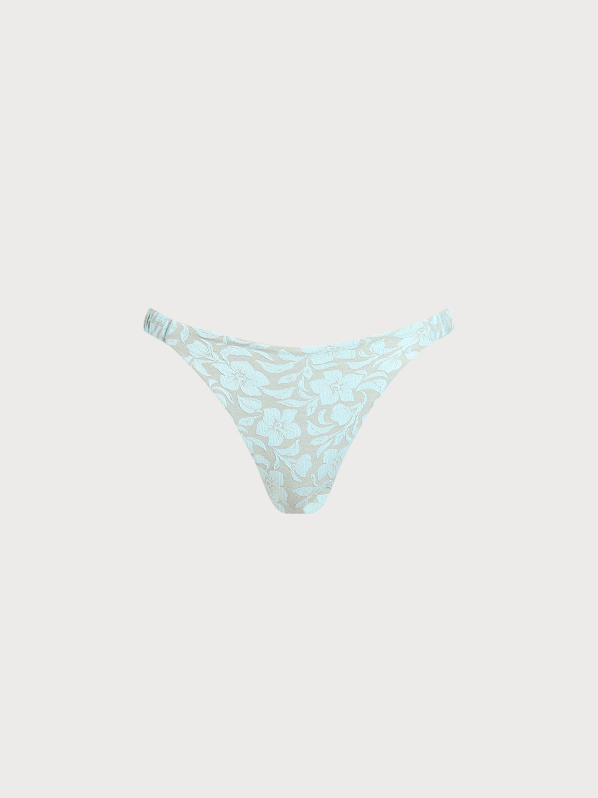 Light Blue Floral Textured Elastic Bikini Bottom