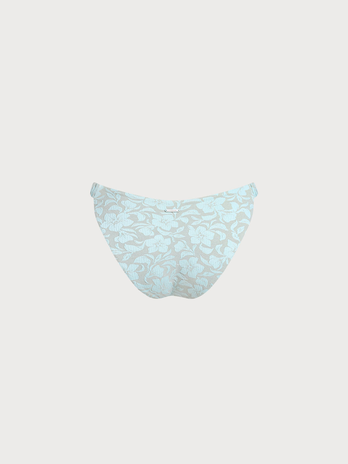 Light Blue Floral Textured Elastic Bikini Bottom