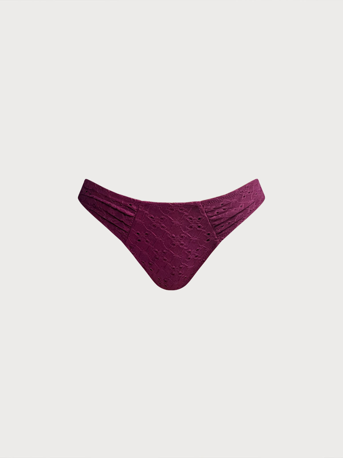 Burgundy Textured Ruched Bikini Bottom