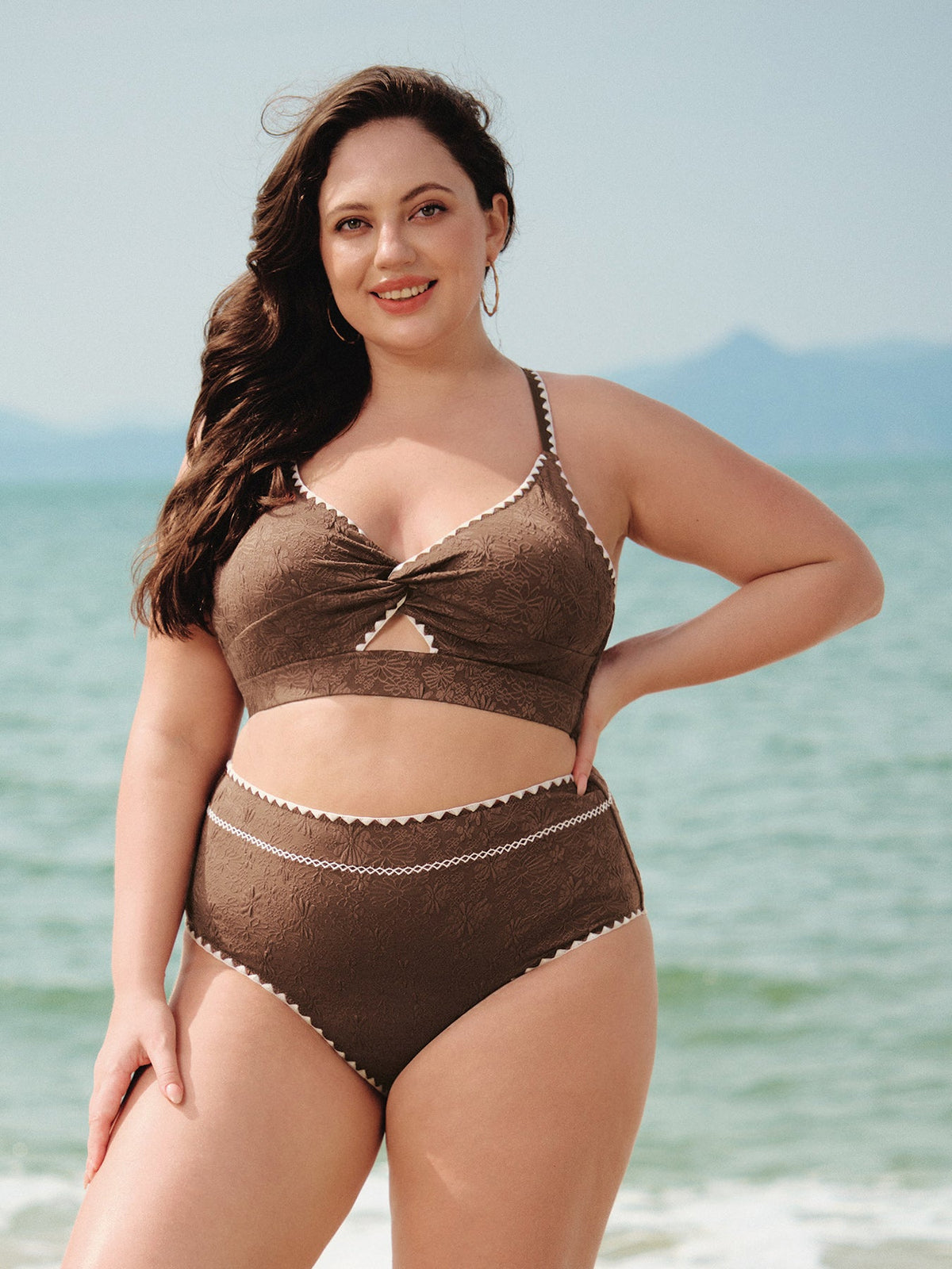 Dark Coffee Textured Plus Size Bikini Bottom