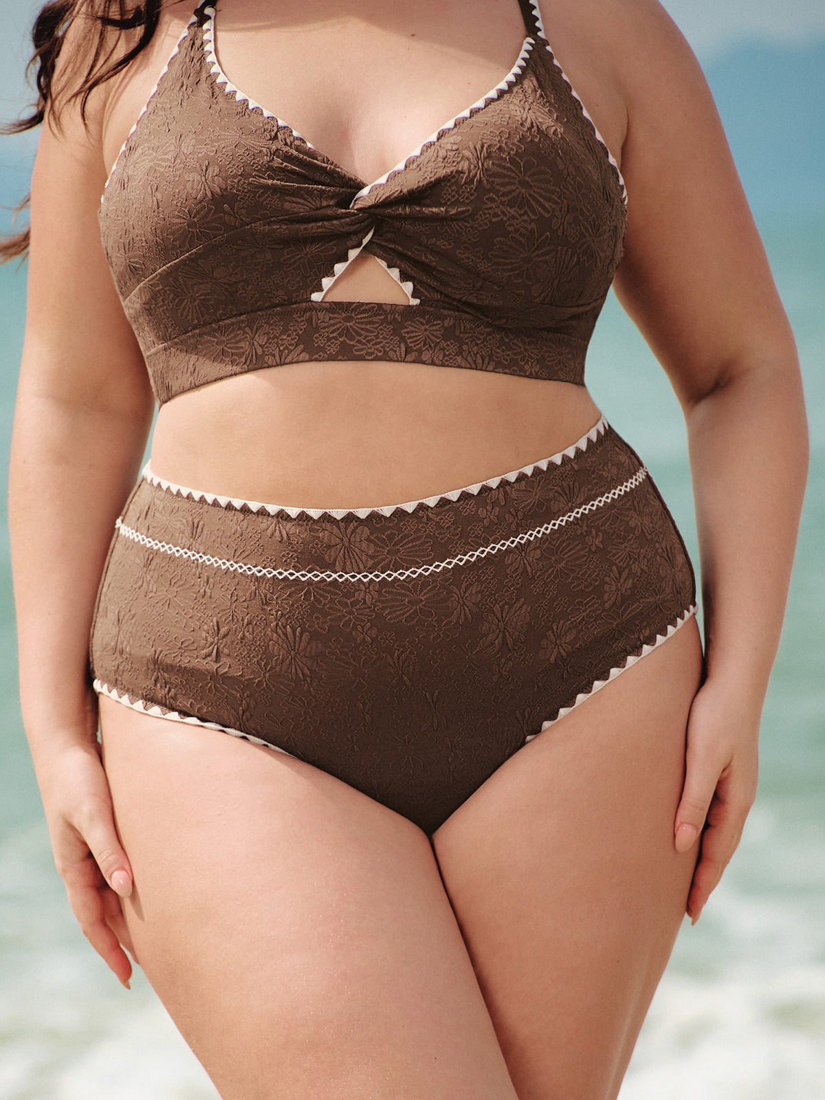 Dark Coffee Textured Plus Size Bikini Bottom