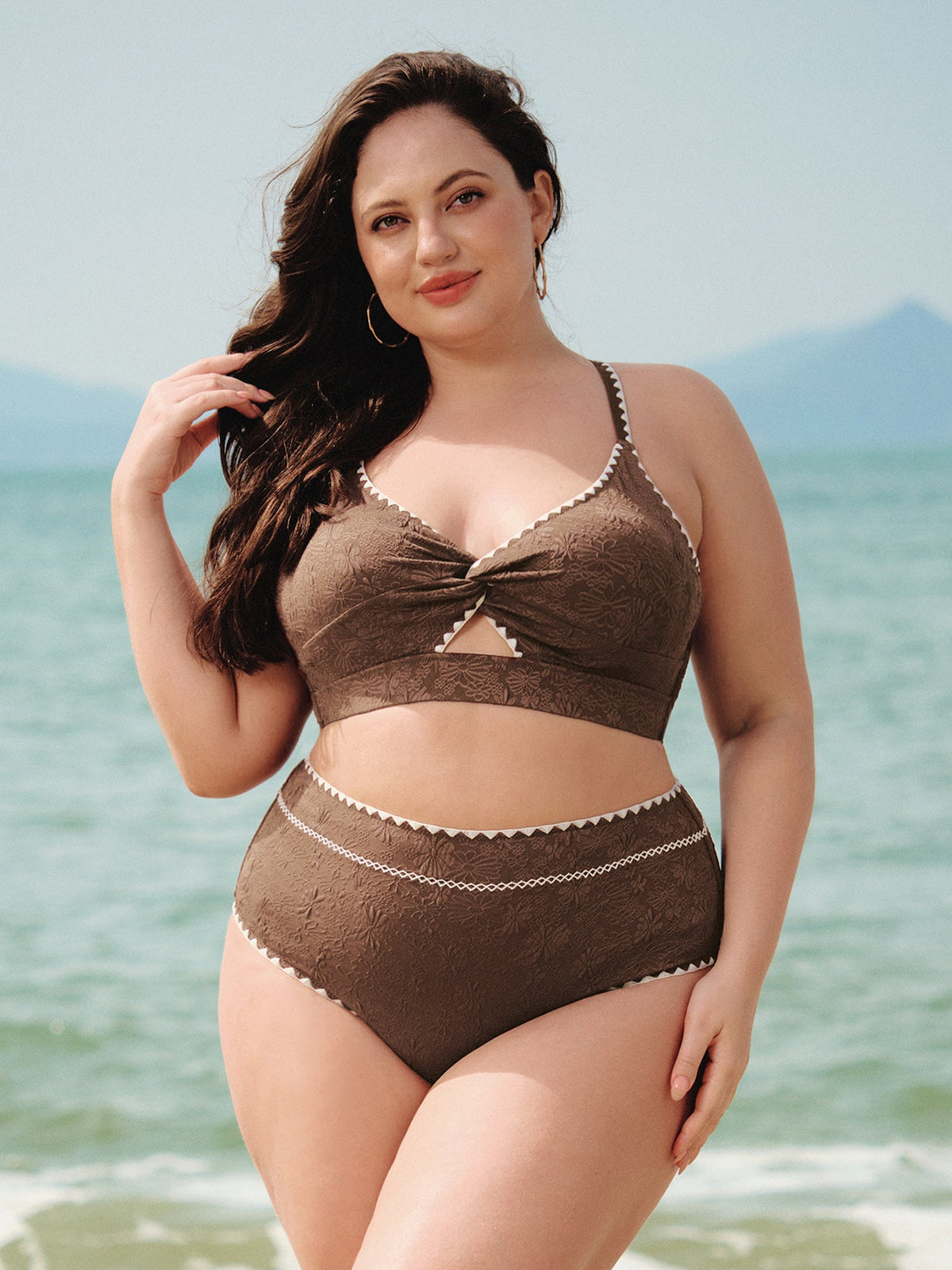 Dark Coffee Textured Plus Size Bikini Bottom