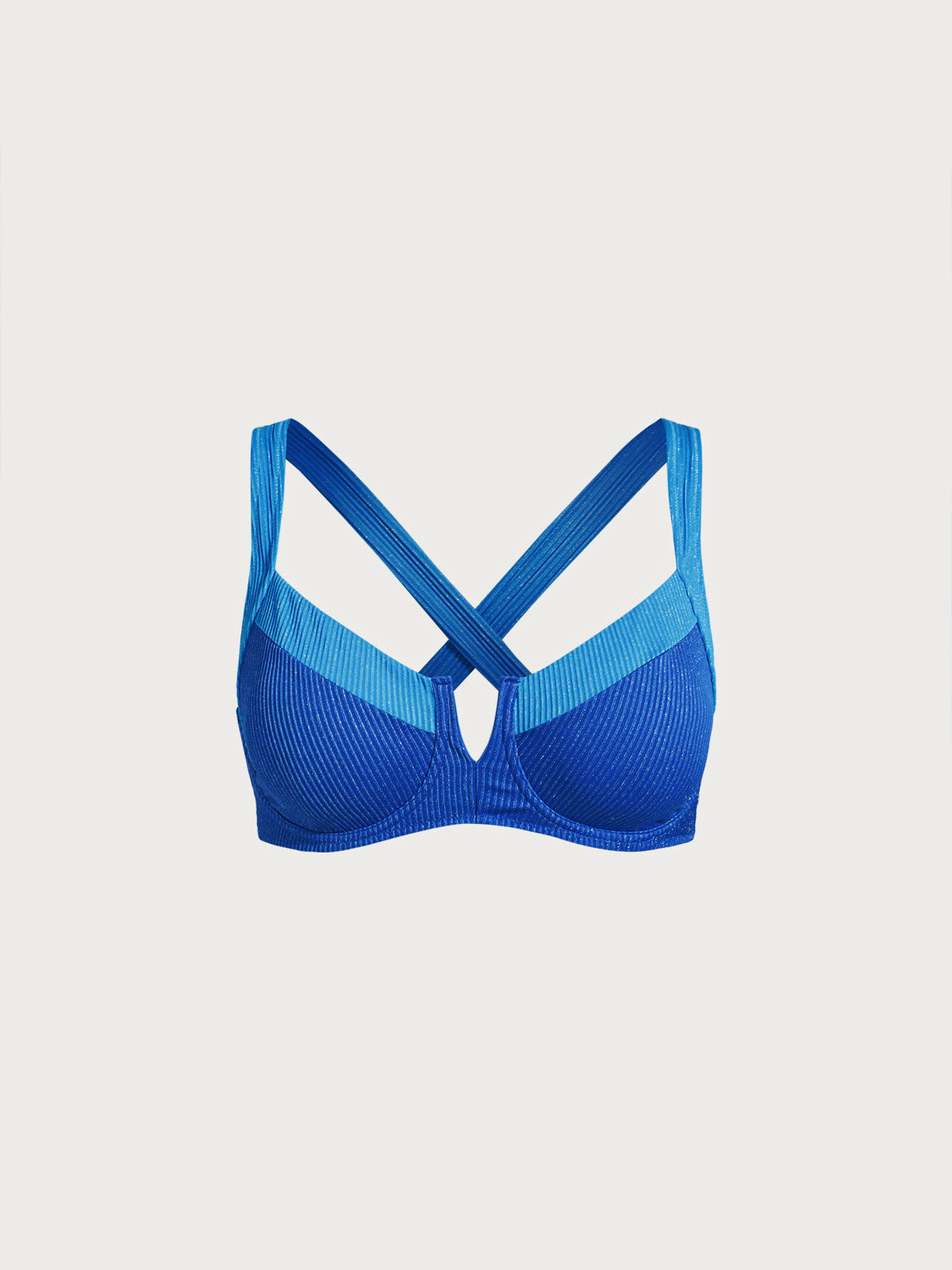Blue Contrast V-Notch Plus Size Bikini Top