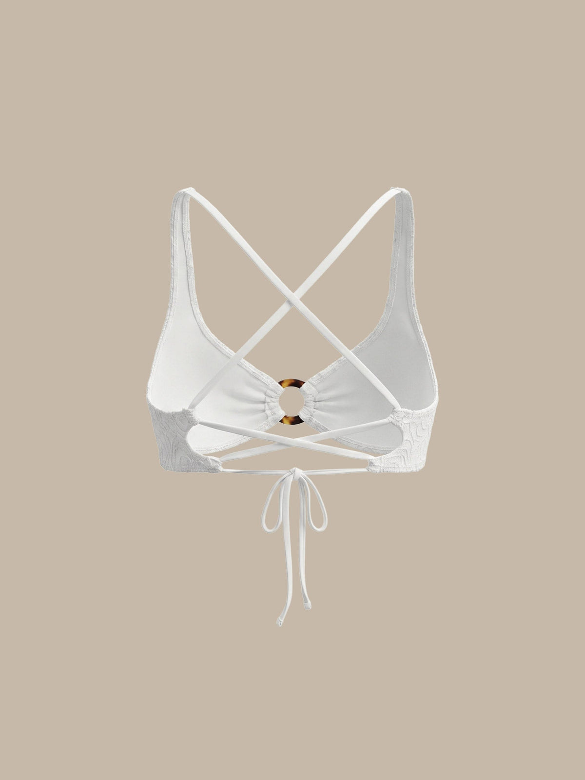 White Textured O-Ring X Cross Bikini Top