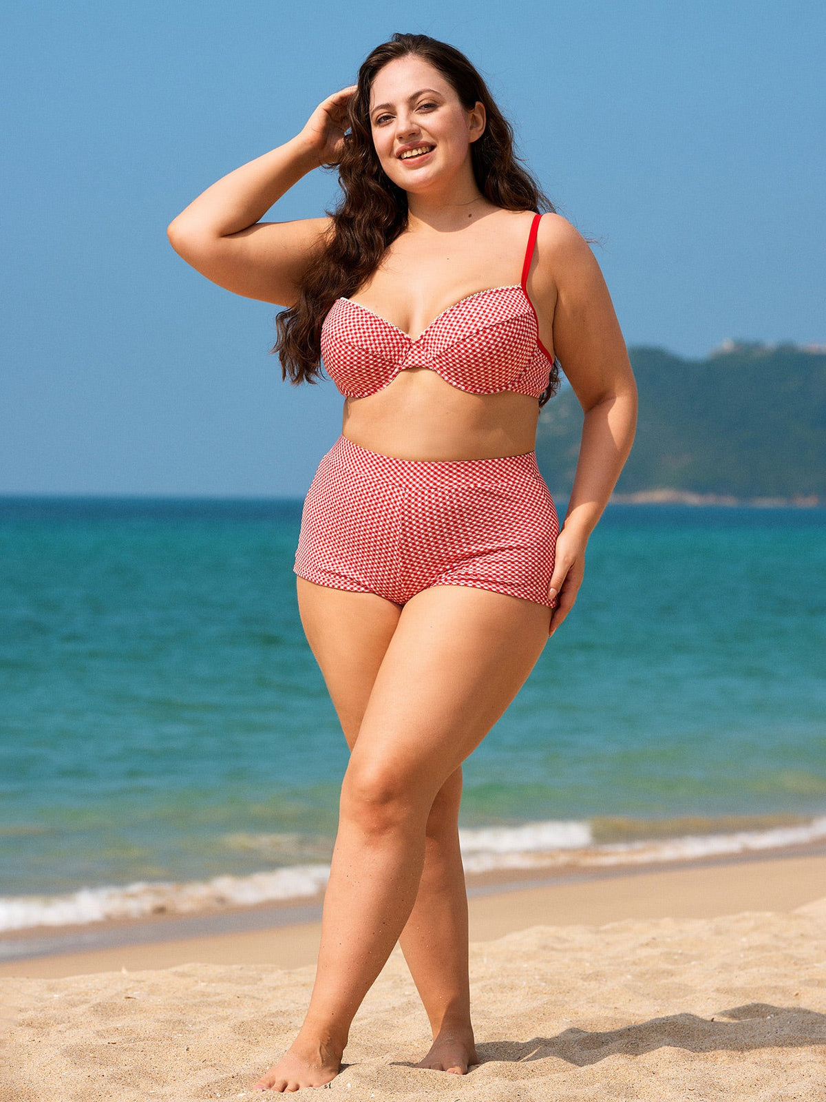 Red Gingham Underwire Plus Size Bikini Top