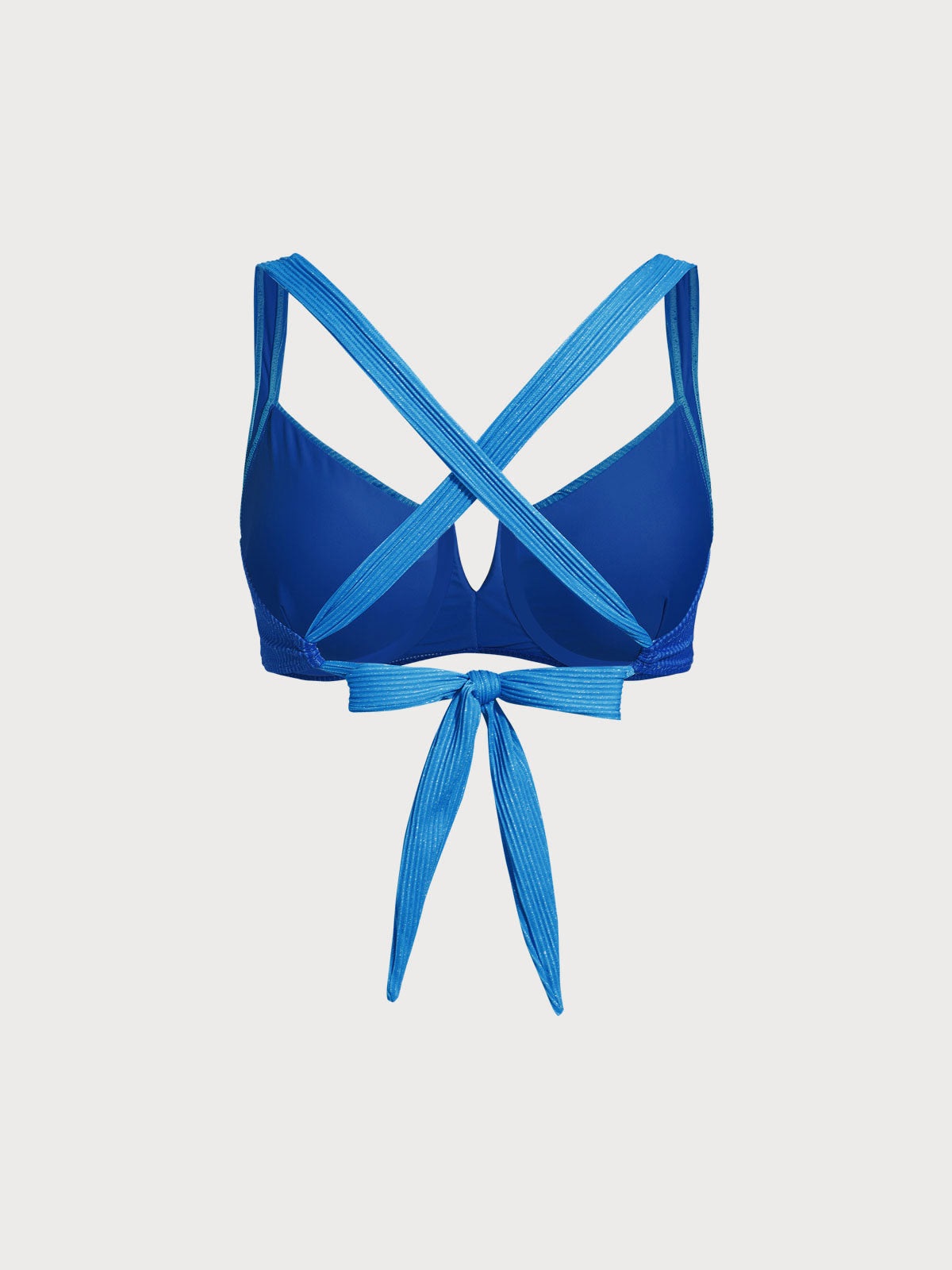 Blue Contrast V-Notch Plus Size Bikini Top