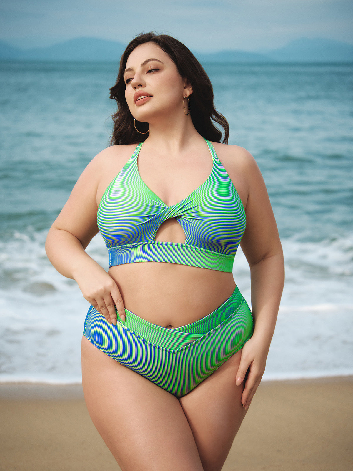 Green V Cut Plus Size Bikini Bottom
