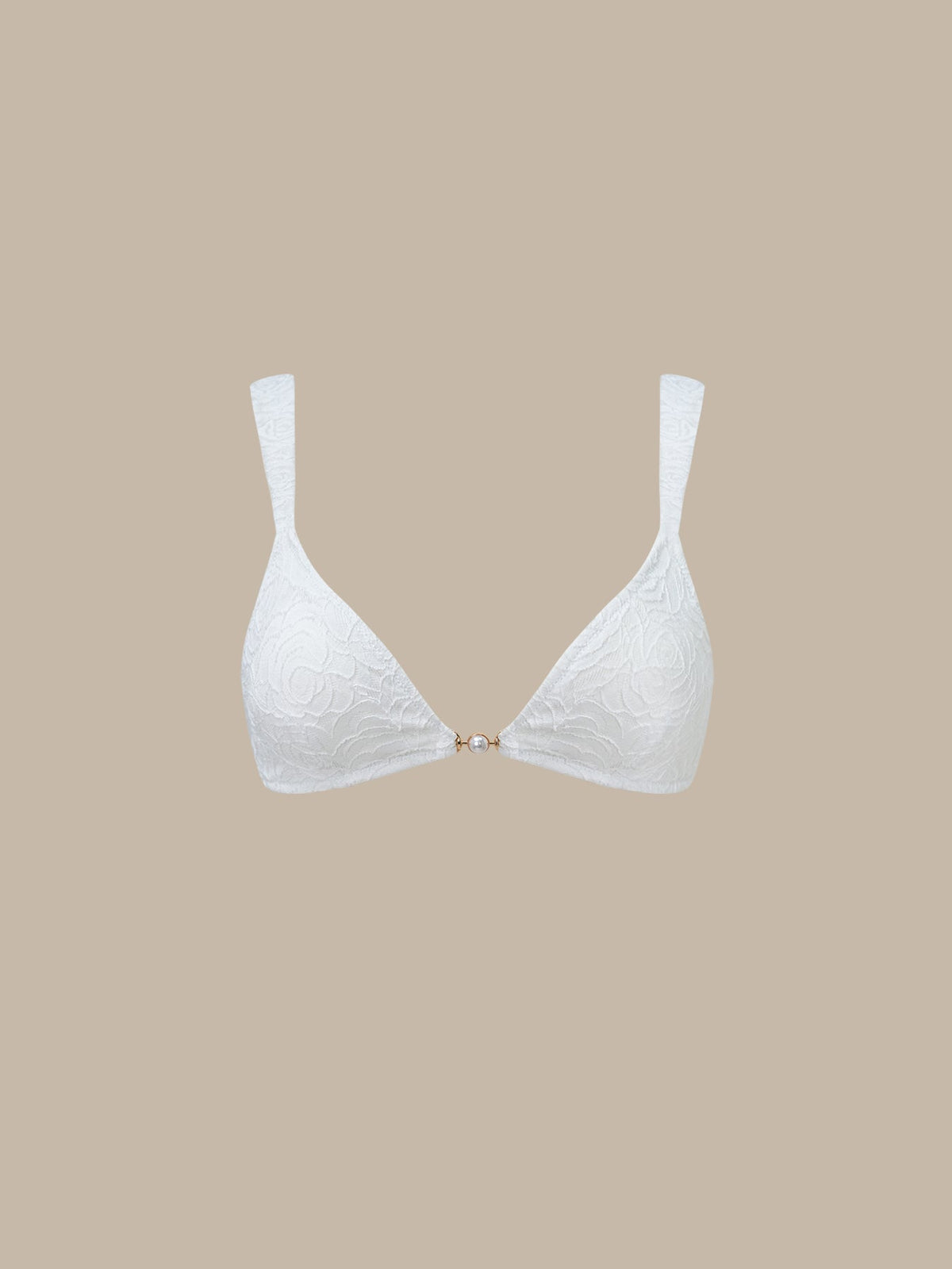 White Textured Pearl-Accented Bikini Top