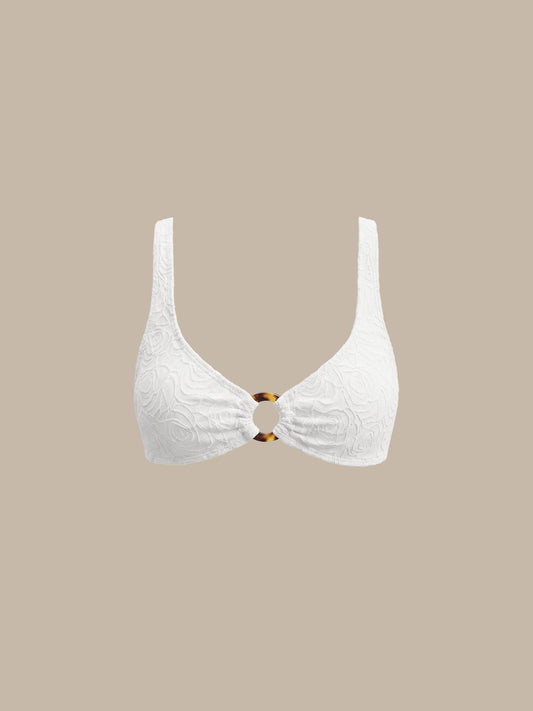 White Textured O-Ring X Cross Bikini Top